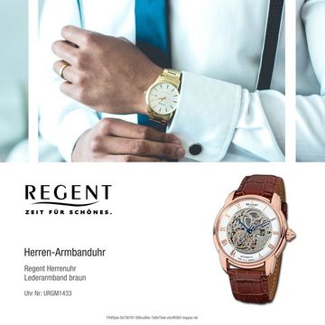 Regent Quarzuhr Regent Herren-Armbanduhr braun Analog, Herren Armbanduhr rund, groß (ca. 42mm), Lederbandarmband