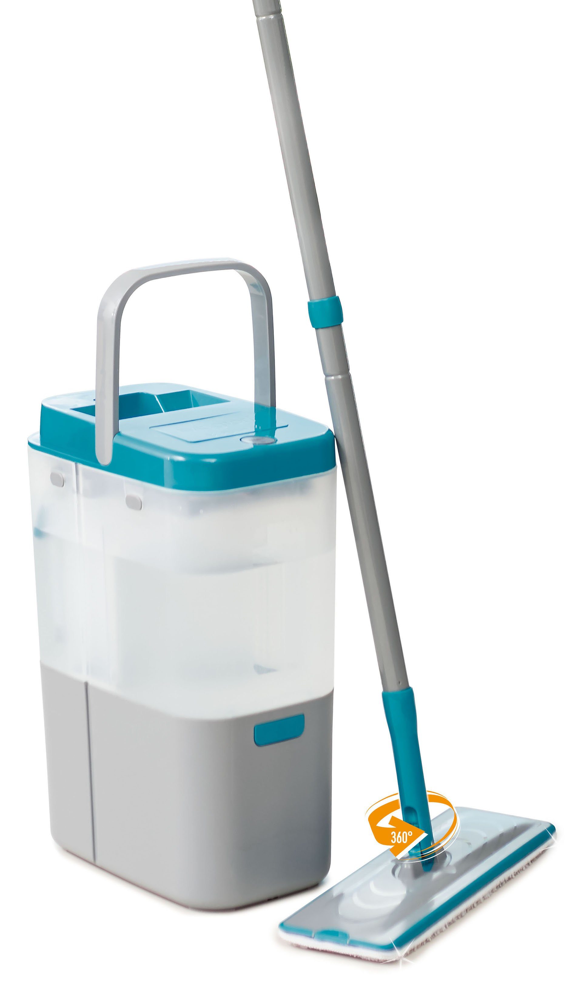 MediaShop Bodenwischer-Set Livington Everclean Mop (Set, 1x Mop, 2x waschbare Mikrofaserpads), je 1x 60ml Reinigungskonzentrat für Parkett und Laminat/Fliesen