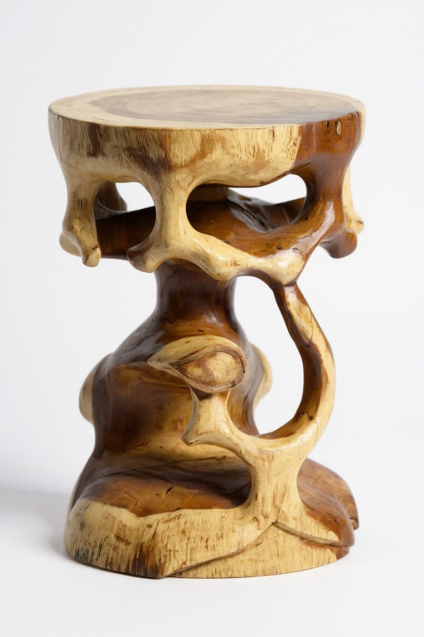 FaHome Beistelltisch Flambierter Holzhocker Rund - Beistelltisch Holz Hocker - Couchtisch