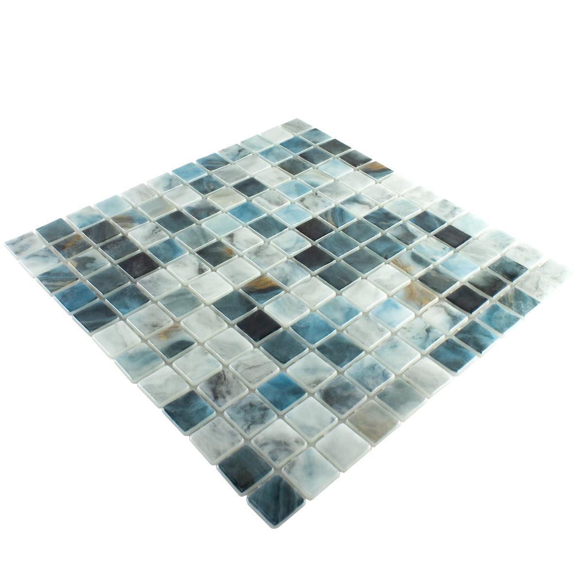 Mosafil Mosaikfliesen Glas Schwimmbad Pool Mosaik Fliesen Baltic 25x25 mm, Glas 31.600x31.600, grau-blau, Punktverklebt - Frostsicher - Wasserdicht - Wasserfest - Rutschfest