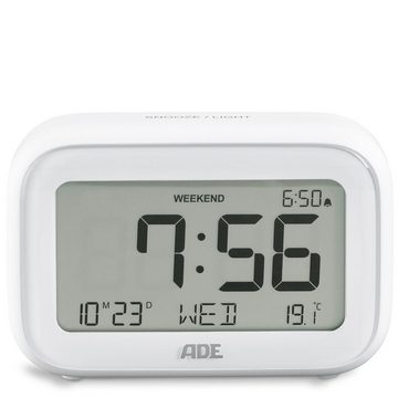 ADE Reisewecker digital mit Temperaturanzeige, eleganter Reisewecker ohne Ticken, mit Datum, mit Wochenendmodus