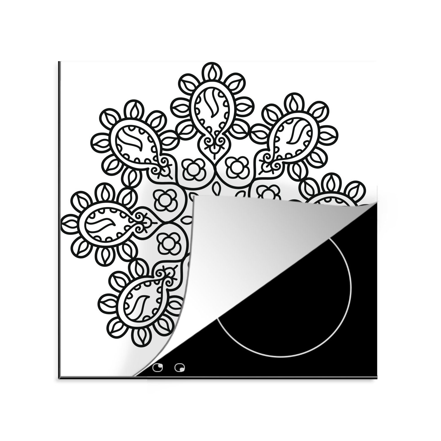 MuchoWow Herdblende-/Abdeckplatte Mandala mit Blumenformen, Vinyl, (1 tlg), 78x78 cm, Ceranfeldabdeckung, Arbeitsplatte für küche