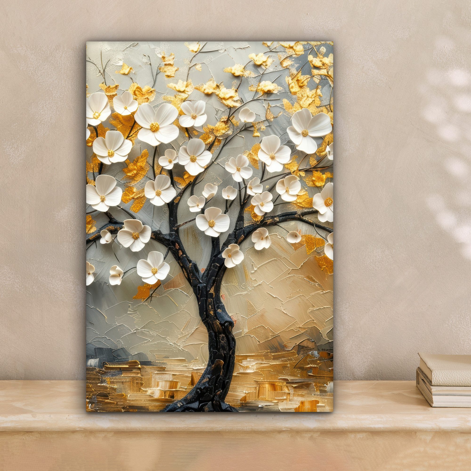 OneMillionCanvasses® Leinwandbild Baum - Blumen - Gold - Beige, Fotodruck ( günstig online kaufen
