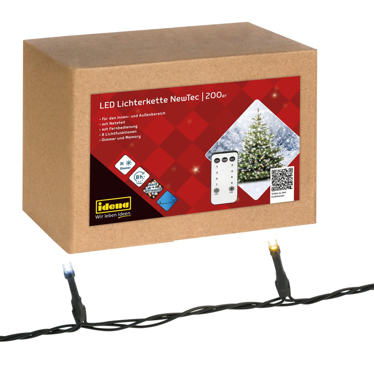 LED-Lichterkette Idena 31269 - LED Lichterkette mit 200 LEDs in Weiß und Warmweiß, 8