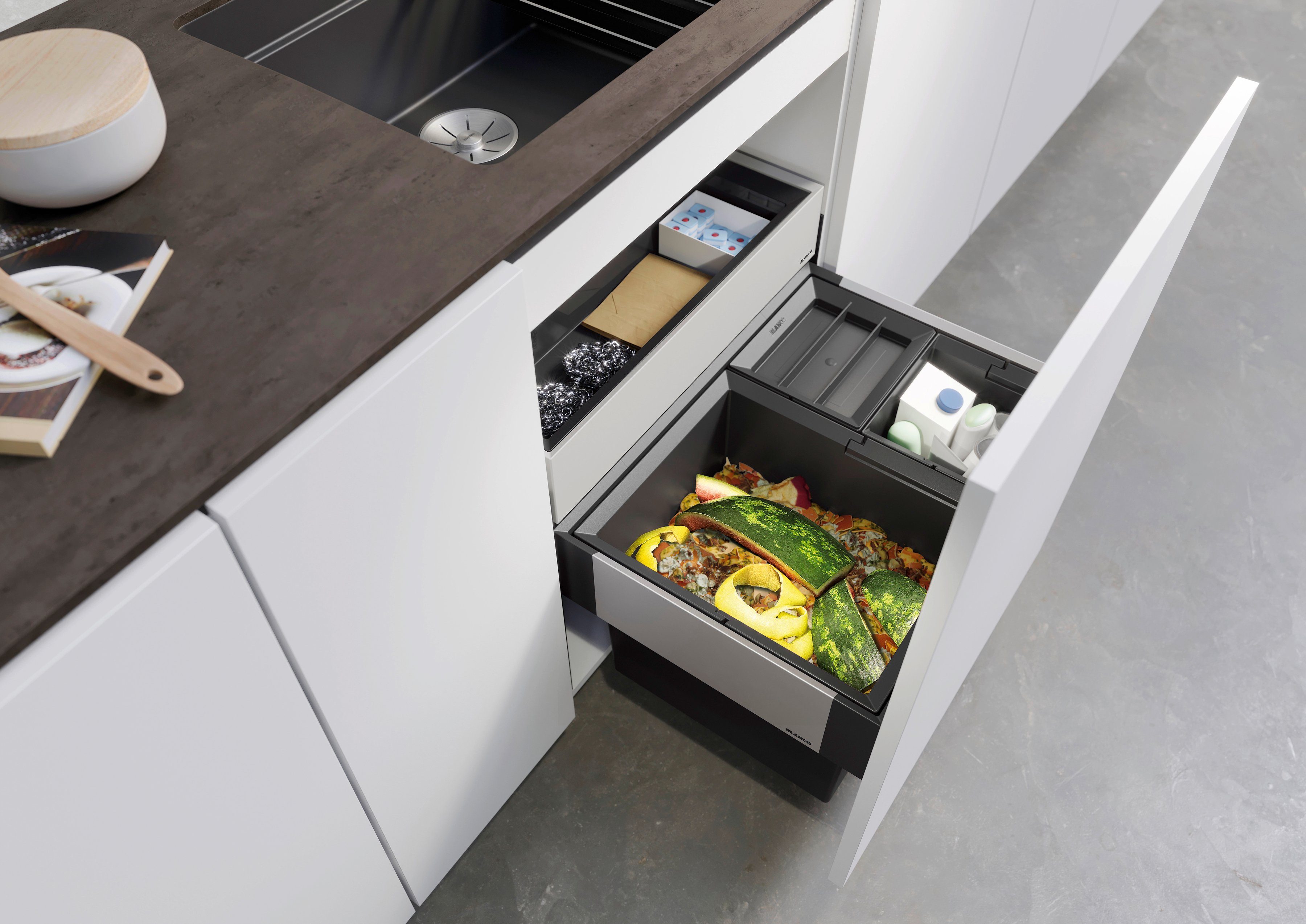 Blanco Mülltrennsystem Select II XL 60/3, Orga, Kunststoff, Stahlblech, 600 mm Untermass