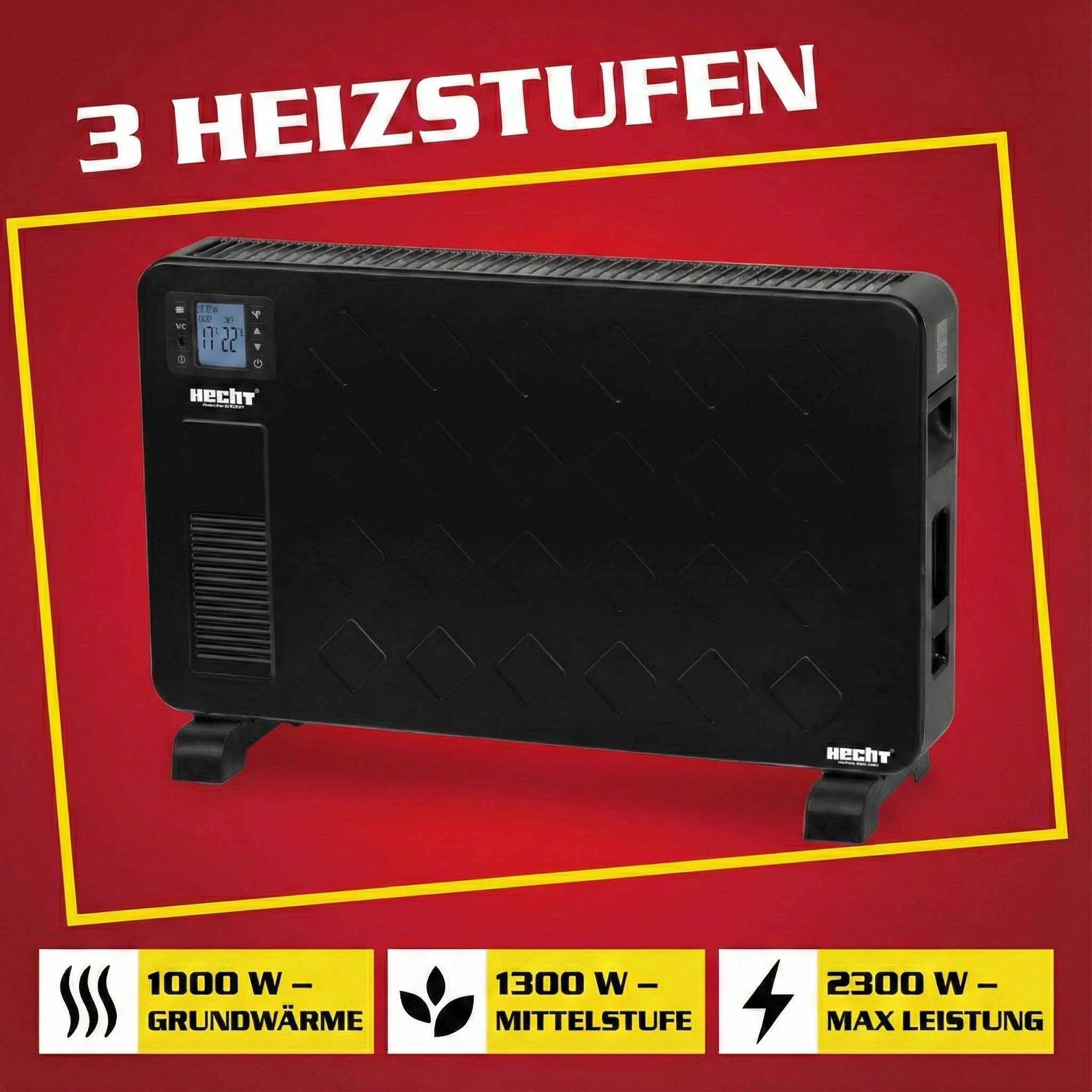 Hecht Konvektor Elektro Heizung Heizlüfter Elektroheizer 3623, 2300 W, Thermostat, Timer, Stromsparend