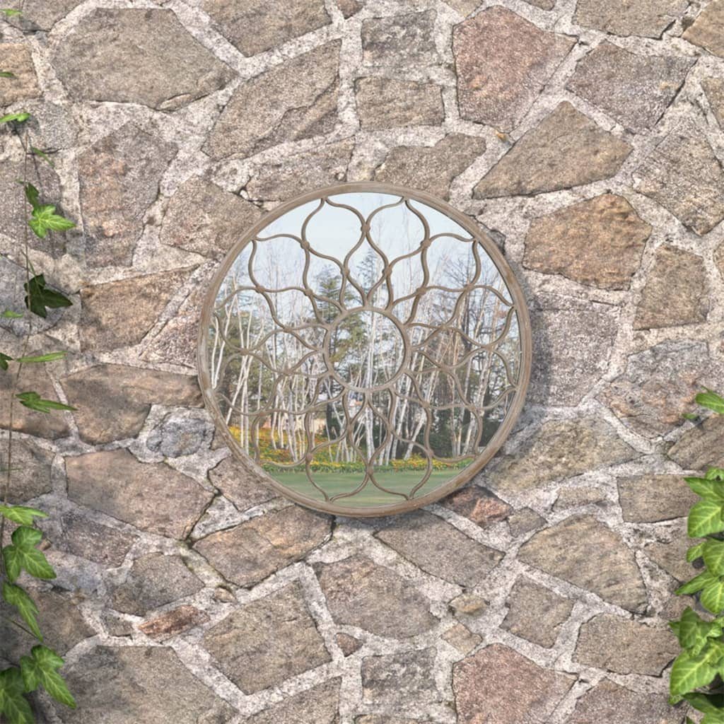 furnicato Wandspiegel Gartenspiegel rund 60 x 3 cm Sand (1-St), Dekoratives Blumendesign für Wandspiegel mit einfacher Montage