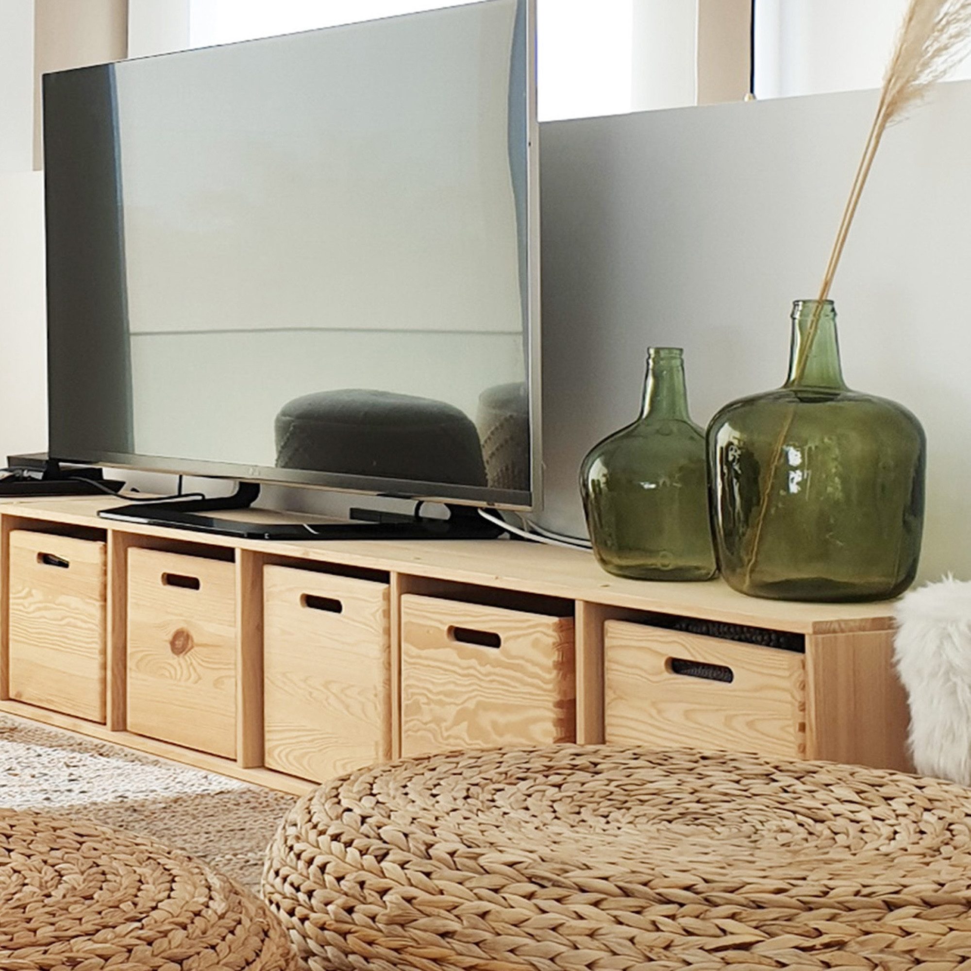 Astigarraga Kit Line Standregal Vollholz-Würfelregal mit fünf Fächern, Bücherregal, Raumteiler, Unbehandeltes Kiefernholz