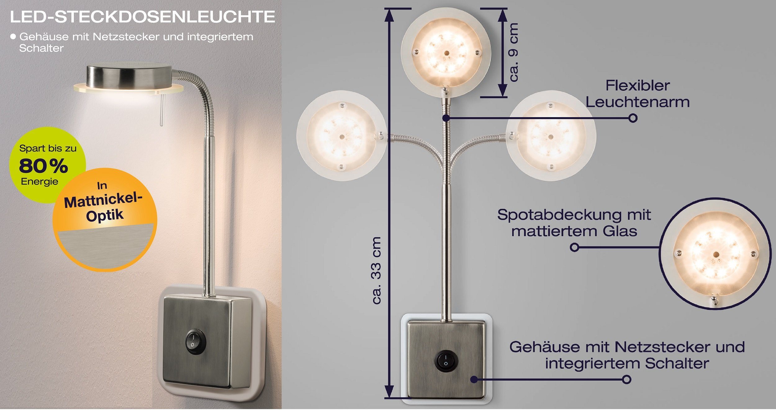 TRANGO LED Steckdosenleuchte, 2605 LED Steckerleuchte, Wandleuchte, Leselam günstig online kaufen