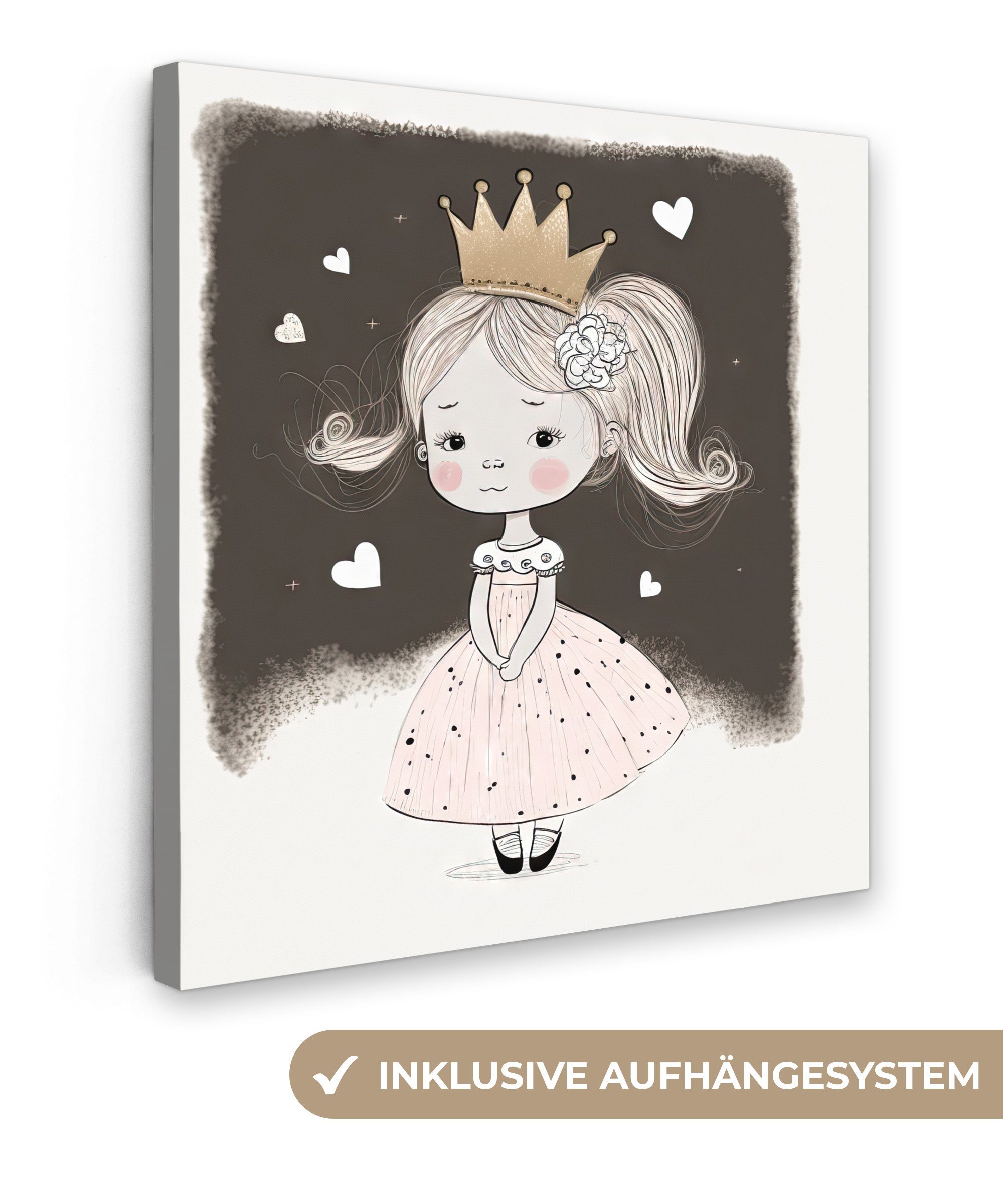 OneMillionCanvasses® Leinwandbild Prinzessin - Rose - Herzen - Mädchen, (1 St), Leinwand Bilder für Wohnzimmer Schlafzimmer
