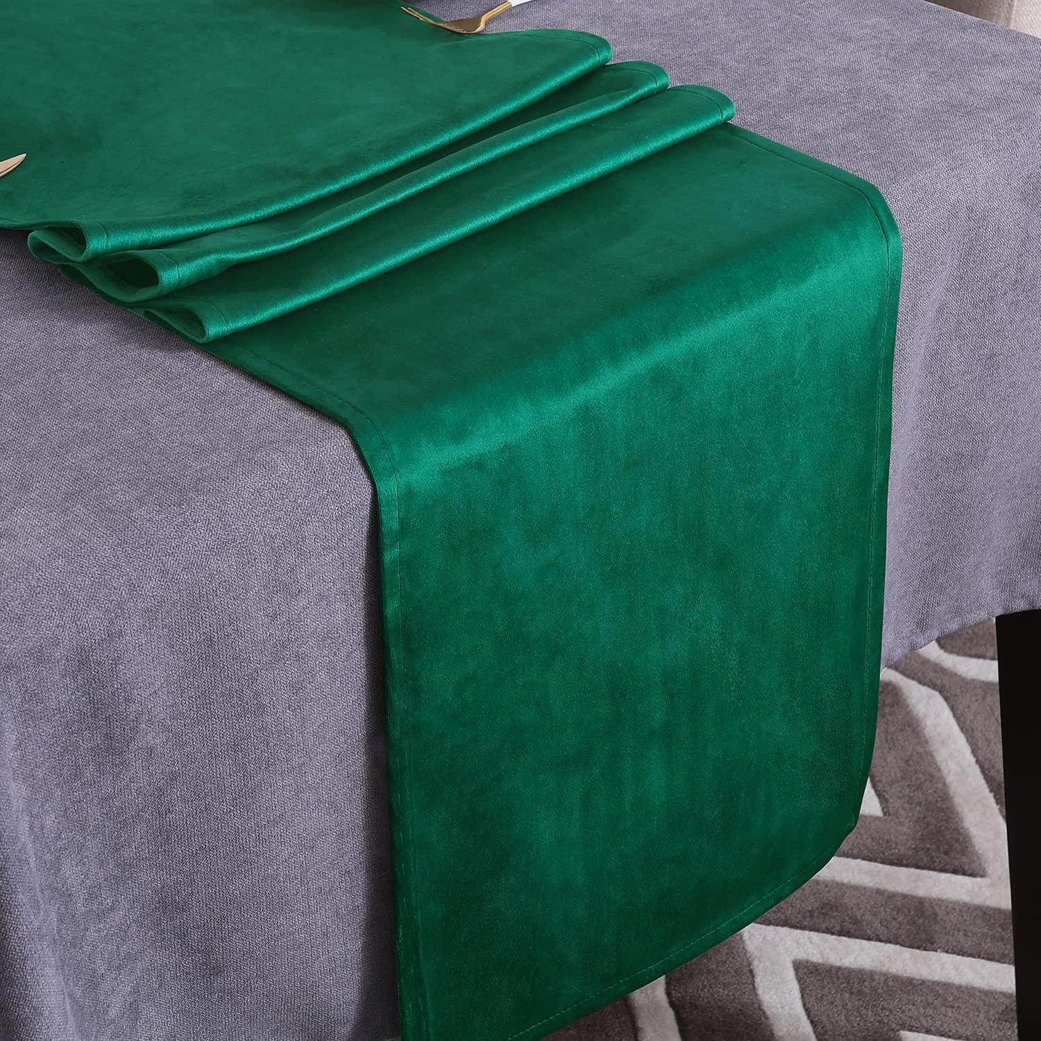 LuxusKollektion Tischläufer Tischläufer Weihnachtsgrün 35x240cm Samtoptik (1-tlg)