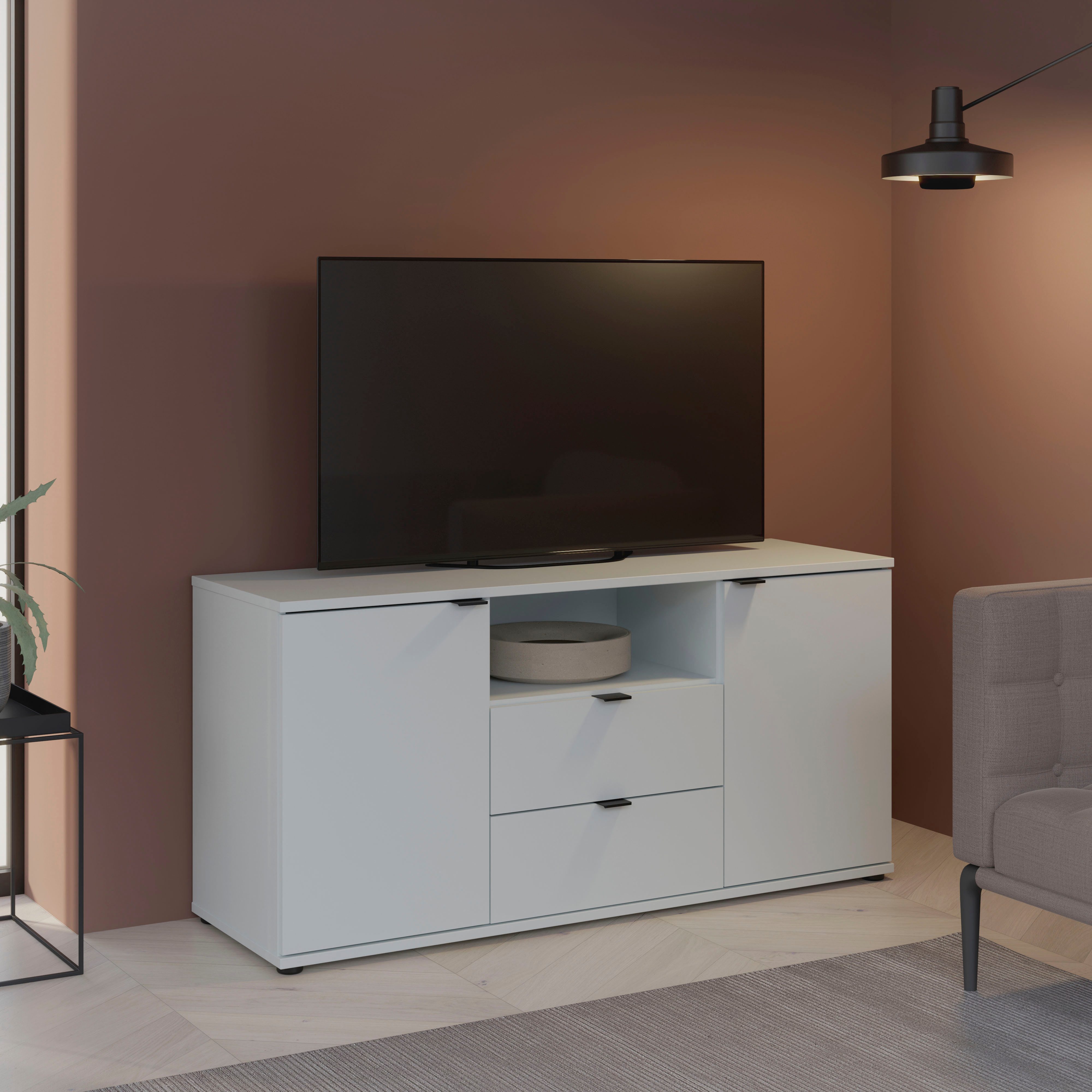FORTE Lowboard Ganymede (Breite 129,8cm), TV Board, Stauraum, Schublade; Metallgriffe, Kabelführung