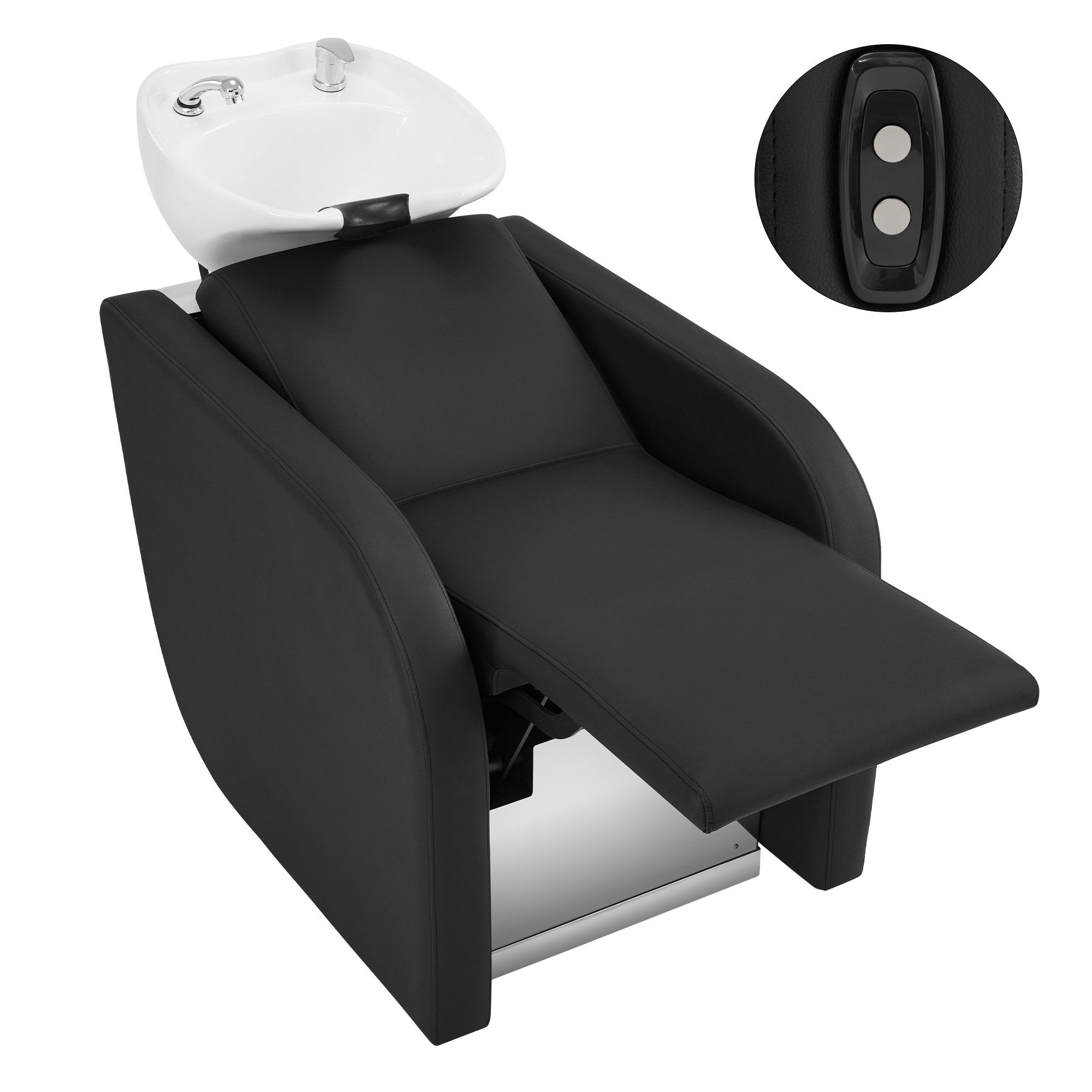 Barberpub Waschbecken BarberPub Elektrischer Friseurstuhl mit Waschbecken & Massage W8623, Elektrische Beinstütze, Waschbecken aus Keramik Verstellbar