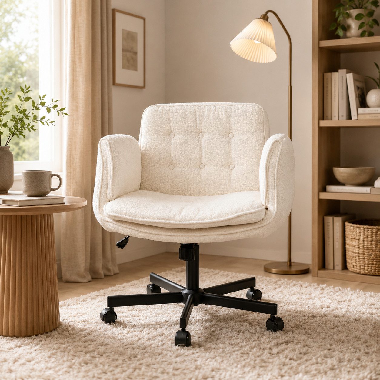 Vankel Polsterstuhl Bürostuhl ergonomisch Schreibtischstuhl mit breitem Sitz, Mit Chenille-Bezug, 5-fach Armlehnen und 150 kg Tragkraft