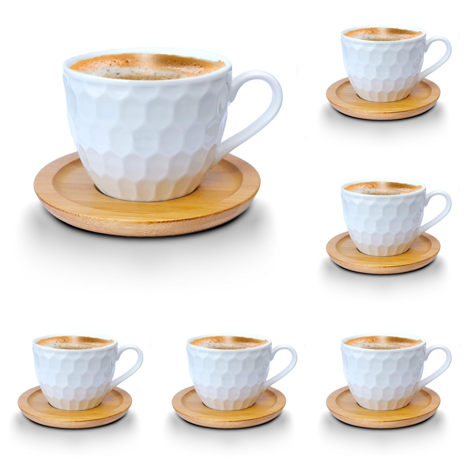 Melody Tasse Untertassen Espressotassen, 12-Teilig, 6er-Set, Untertassen Porzellan Mod2 Set mit Teeservice Tassen Kaffeeservice Porzellan, mit