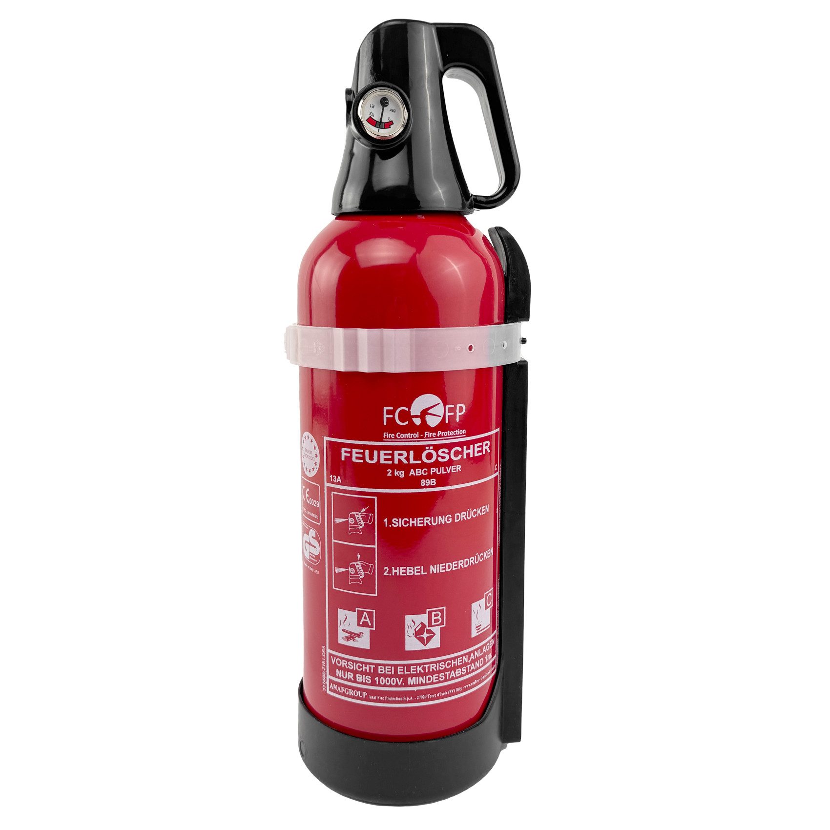 ANAF Pulver-Feuerlöscher ABC Aluminium-Pulverfeuerlöscher 2 kg mit 4 LE KFZ Halterung, Pulver
