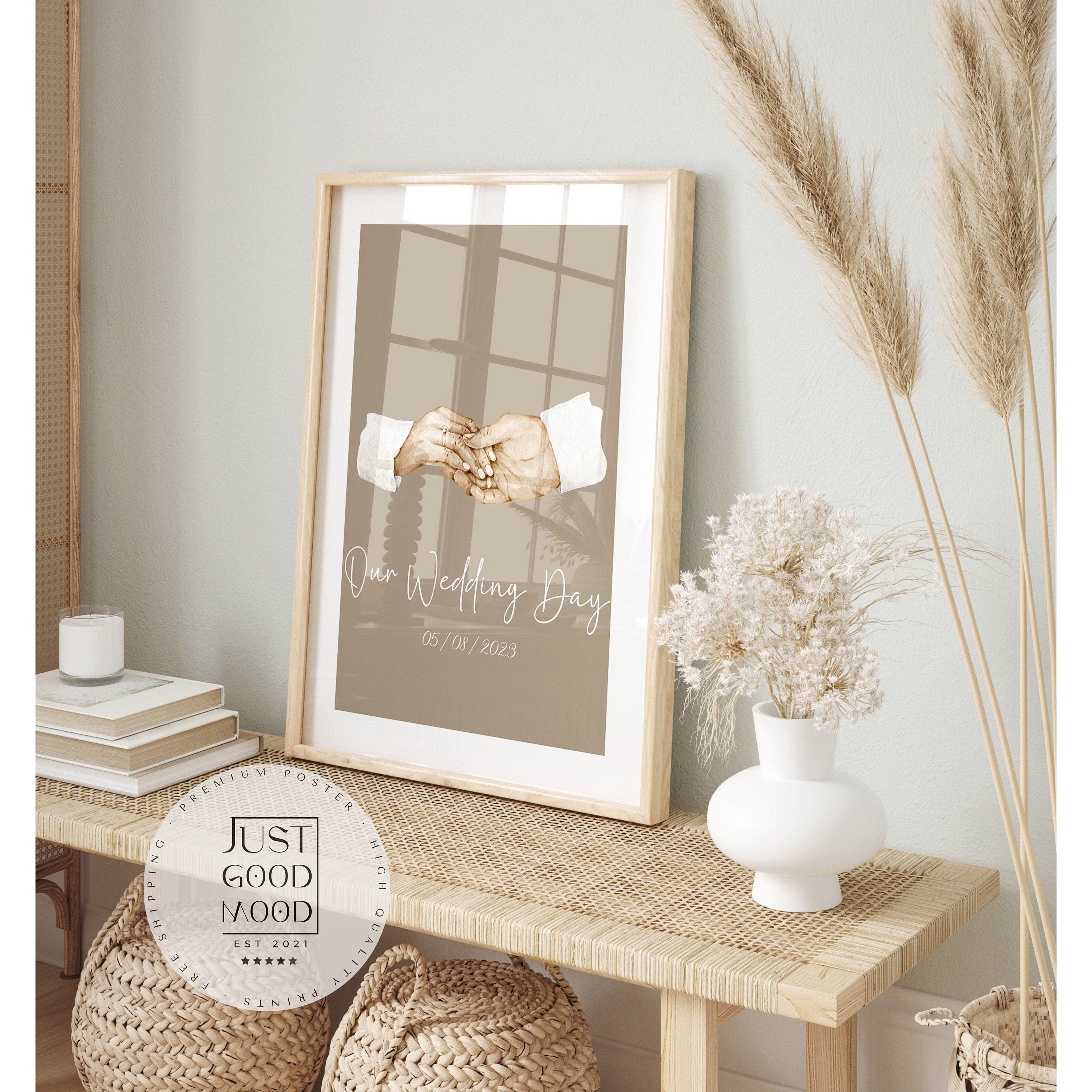 JUSTGOODMOOD Poster Hochzeit Verlobung Geschenkidee Datum Text Personalisiert Hochzeit Bra, Creme (1 St)