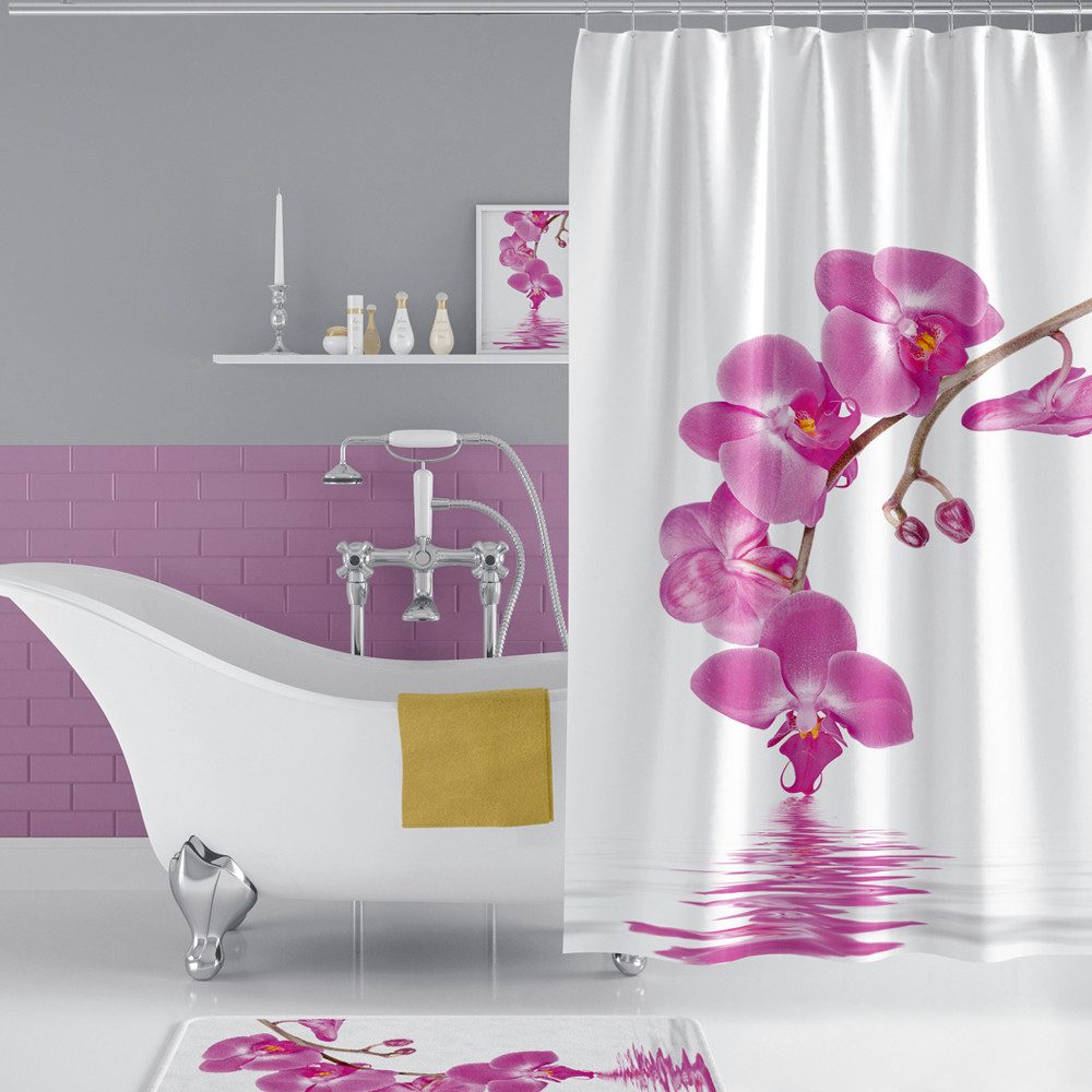Ekershop Duschvorhang Textil Digitaldruck ORCHIDEEN für Duschstange Breite 240 cm (inkl. Ringe), Höhe 200 cm, wasserabweisend, waschbar, bügelbar