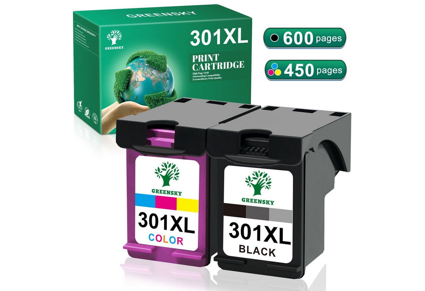 Greensky Ersatz für HP 301XL 301 XL Tintenpatrone (DeskJet 1000 1050 2050)
