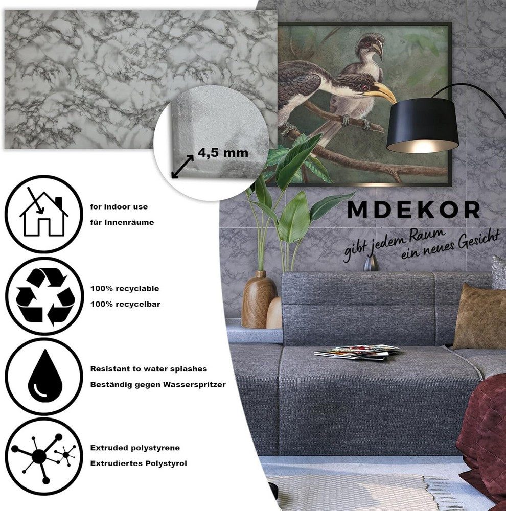 MDEKOR 3D Wandpaneel MDEKOR XPS Dekorative für Innenräume, (60-tlg) 30 m², Marmoroptik 50x100 cm Marble Gray, Paneele 4,5 mm dick
