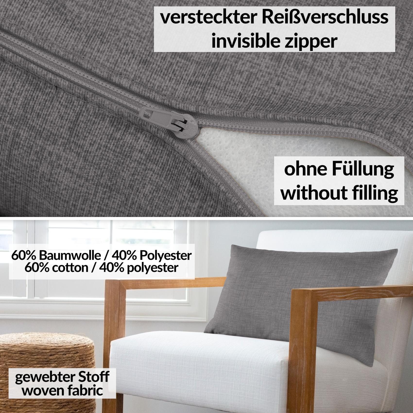 ANRO Dekokissen MrJack Kissenbezug Leinenoptik Deko Kissen Uni, Sofakissen 30x50cm ohne Füllung Grau
