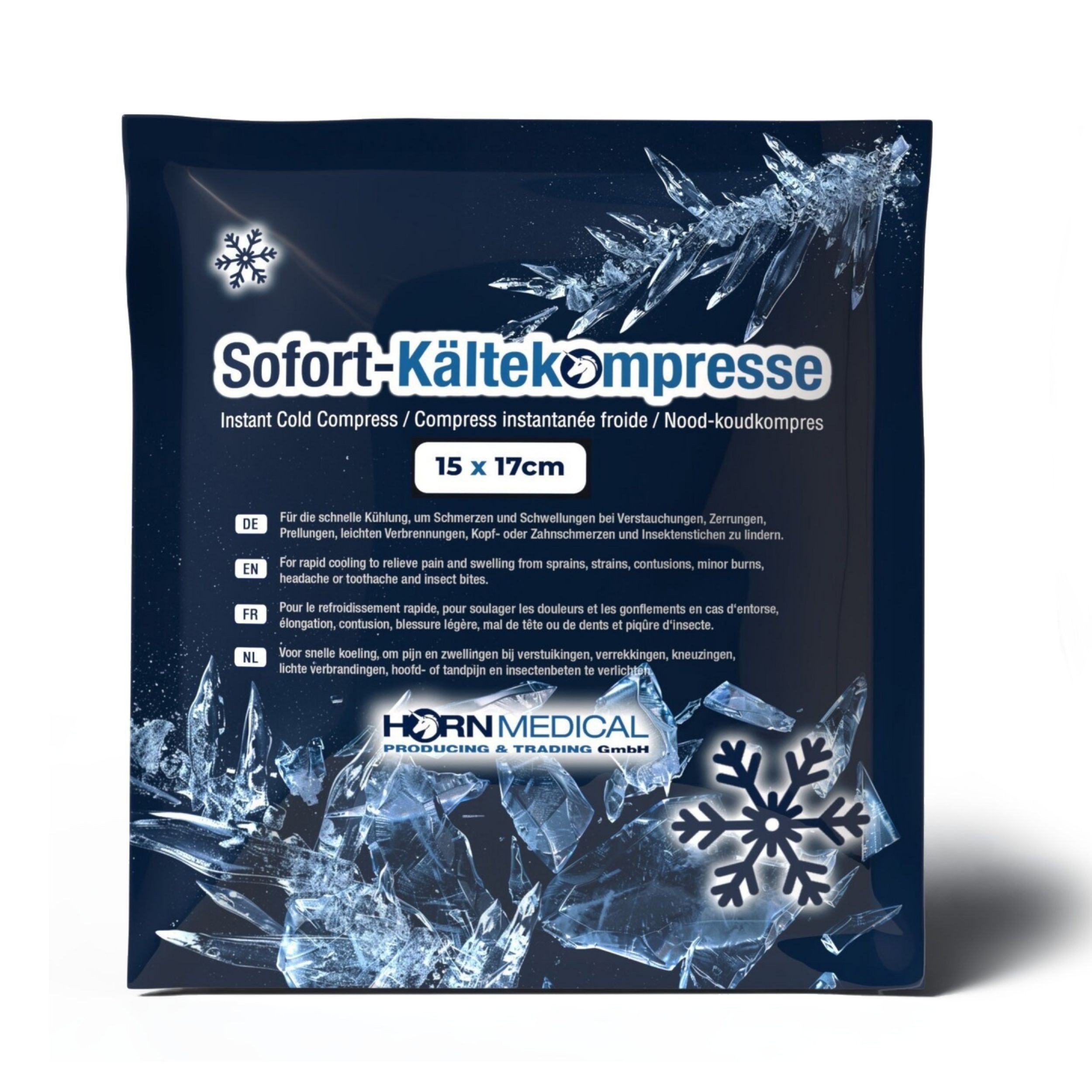 Horn Medical Kalt-Warm-Kompresse Horn Medical Sofort Kältekompresse 15 x 17cm, 1-tlg., direkt einsatzbereite 1. Hilfe Einmalkompressen auf Urea-Wasser-Basis
