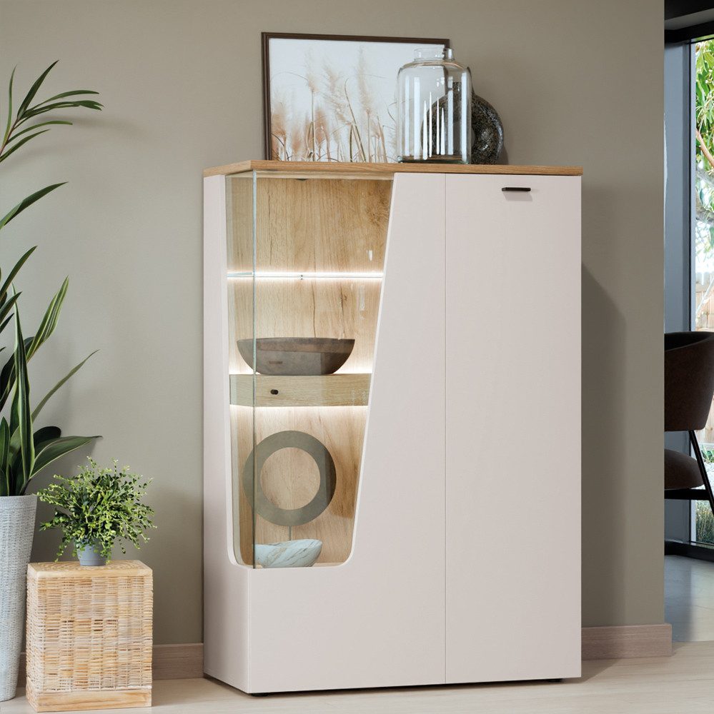 Lomadox Highboard CARMONA-129, in kaschmir und Eiche, 95 cm breit, inkl. LED-Beleuchtung