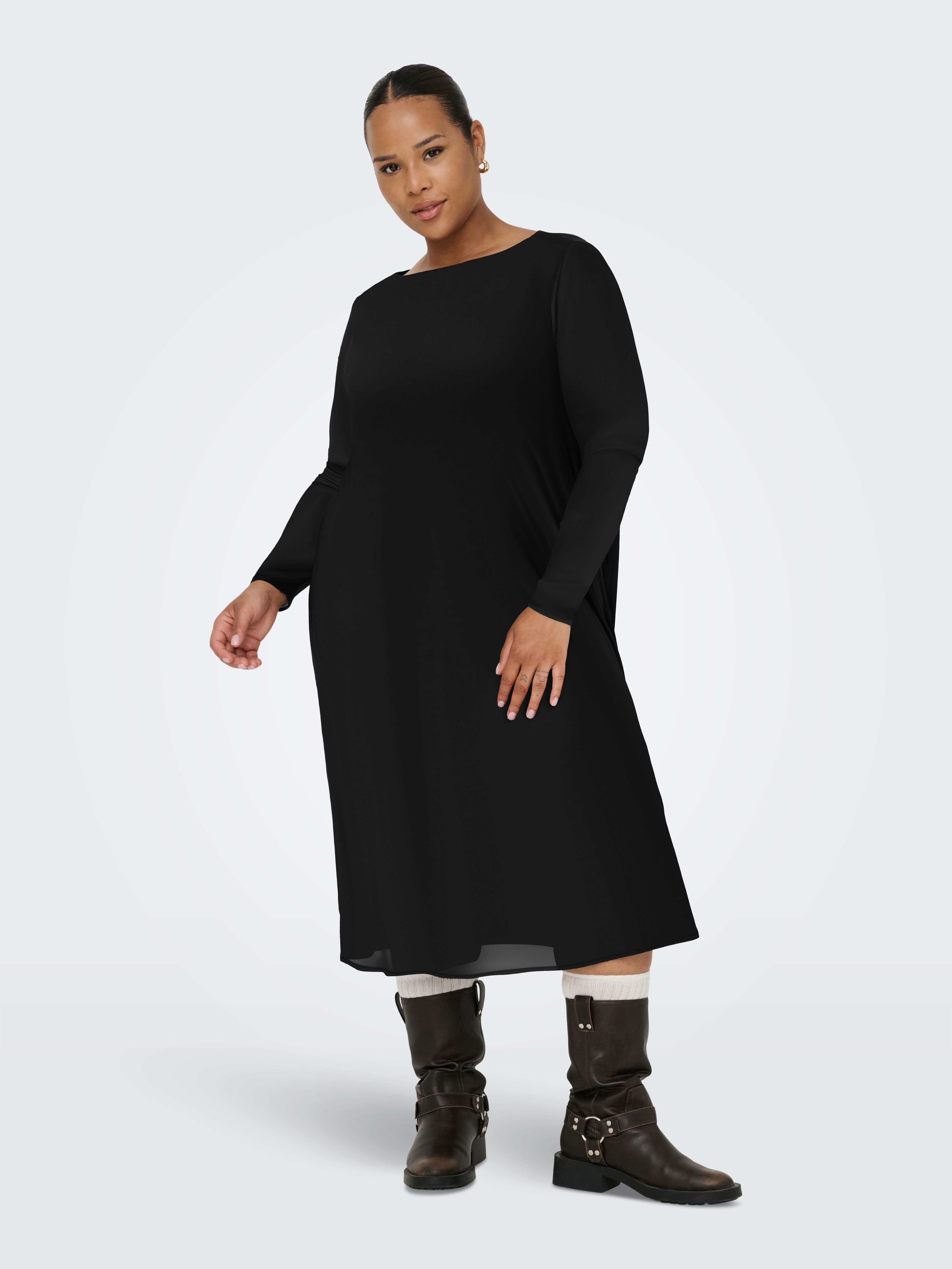 ONLY CARMAKOMA Chiffonkleid CARFOREST LIFE LS BOATNECK BLK DRESS JRS Sommer günstig online kaufen