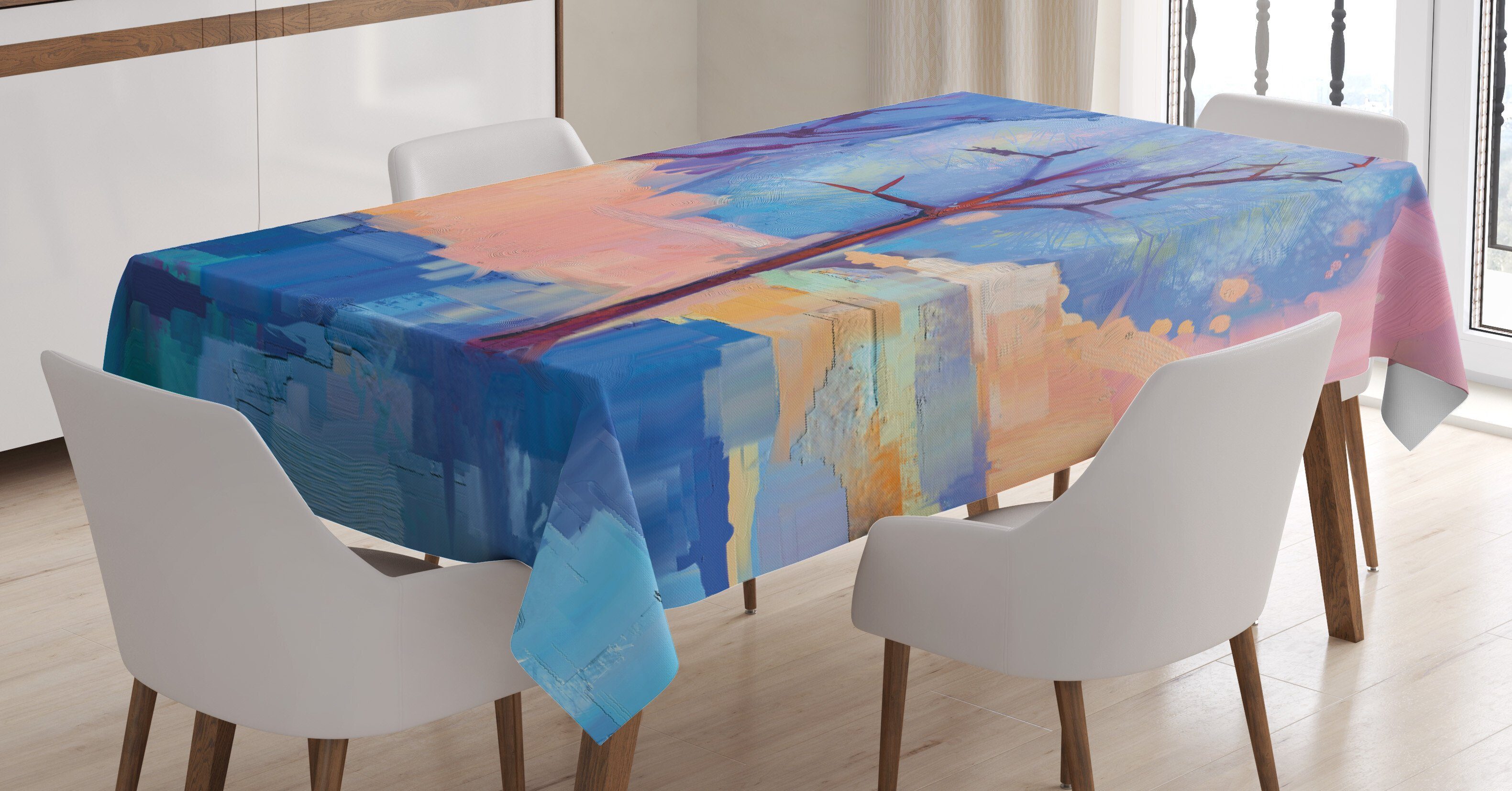 Abakuhaus Tischdecke Farbfest Waschbar Für den Außen Bereich geeignet Klare Farben, Impressionist Abstrakt Natur Bäume
