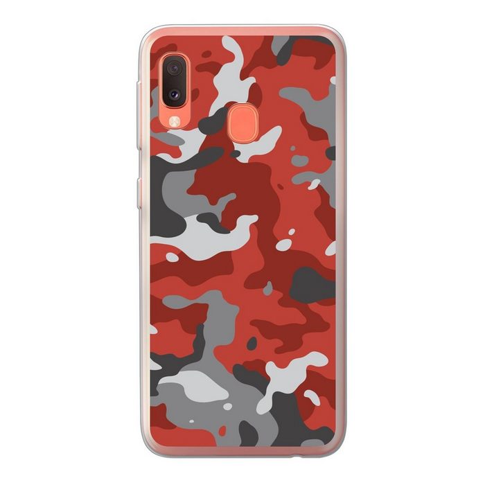 MuchoWow Handyhülle Rot mit grauem Camouflage-Muster Handyhülle Samsung Galaxy A20e Smartphone-Bumper Print Handy