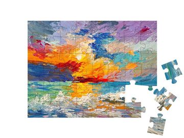 puzzleYOU Puzzle Ölgemälde vom Meer, mehrfarbiger Sonnenuntergang, 48 Puzzleteile, puzzleYOU-Kollektionen