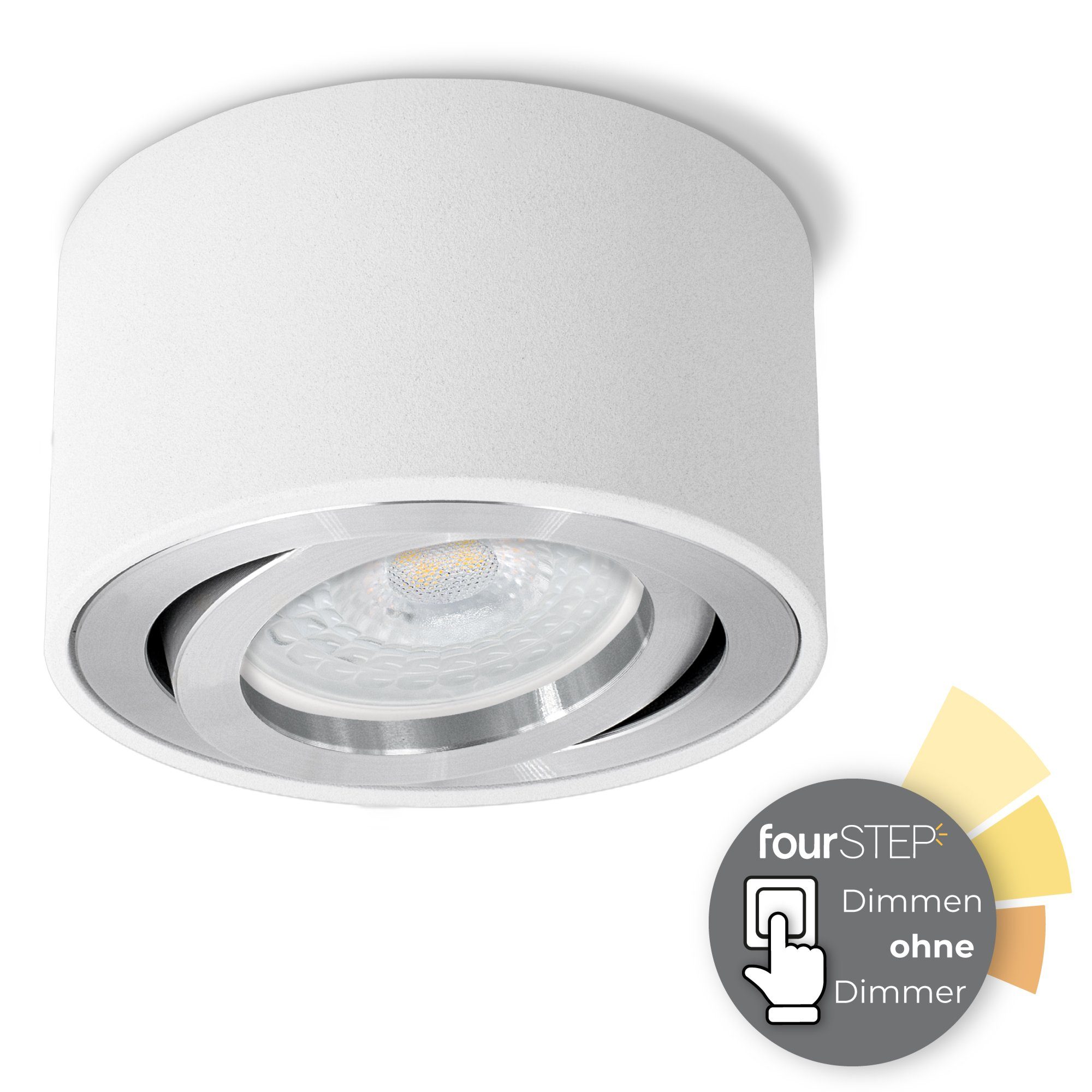 SSC-LUXon LED Aufbaustrahler CELI-1W Aufbauspot LED flach, schwenkbar & weiss mit fourSTEP, Warmweiß