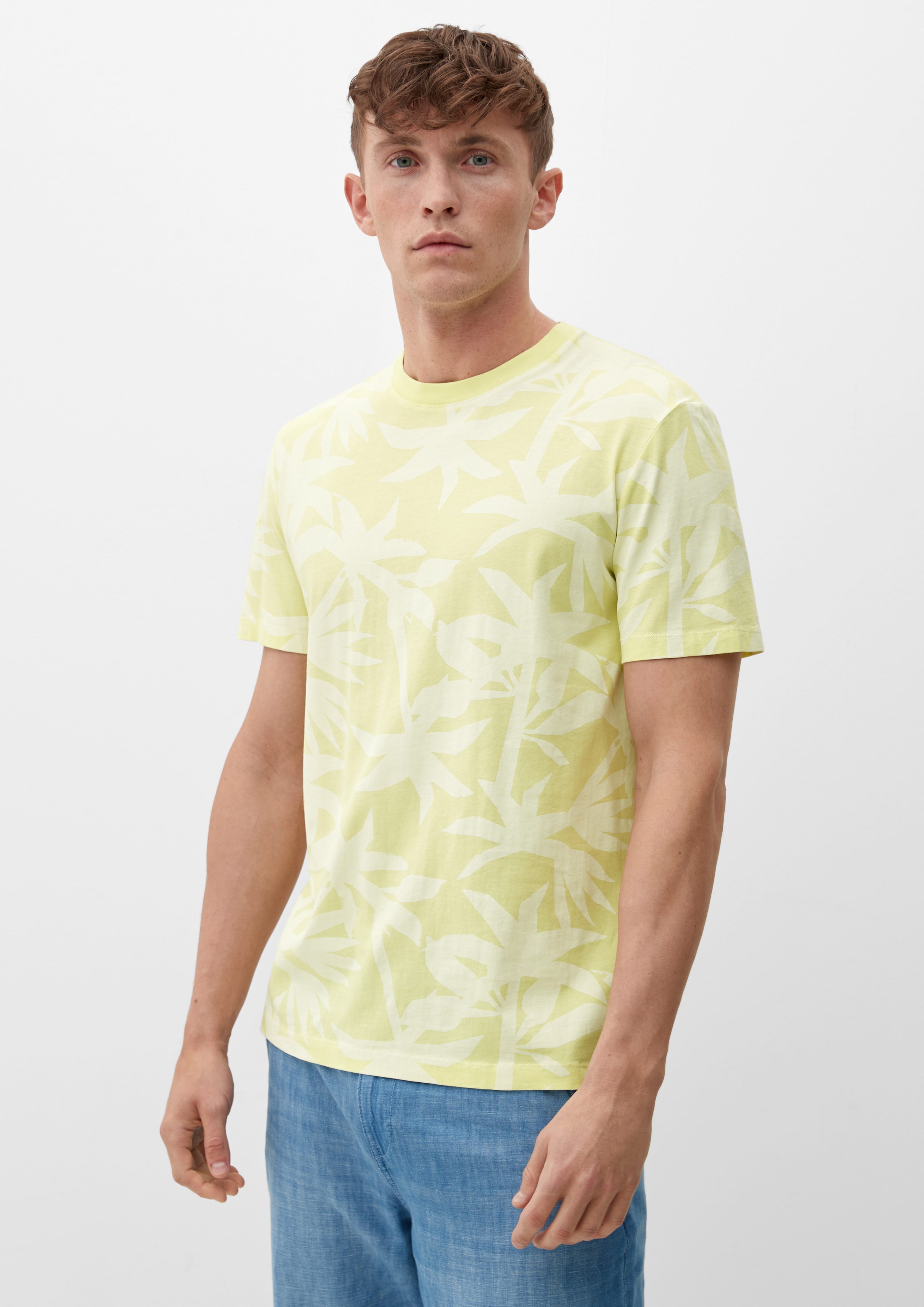 Baumwollshirt Kurzarmshirt mit Garment Allover-Print Dye s.Oliver limettengrün