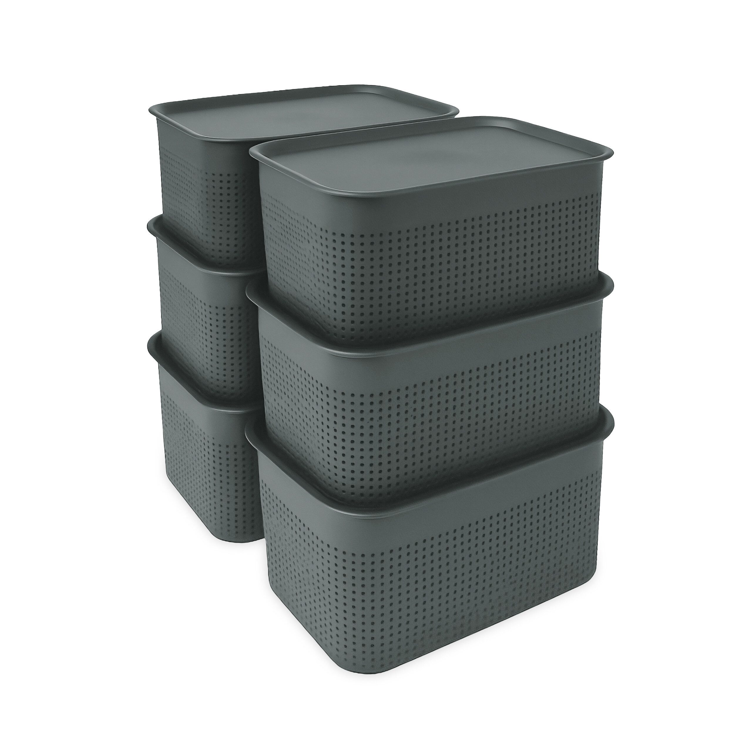 relaxdays Aufbewahrungsbox mit Deckel 6er Set (6 St), Dunkelgrau