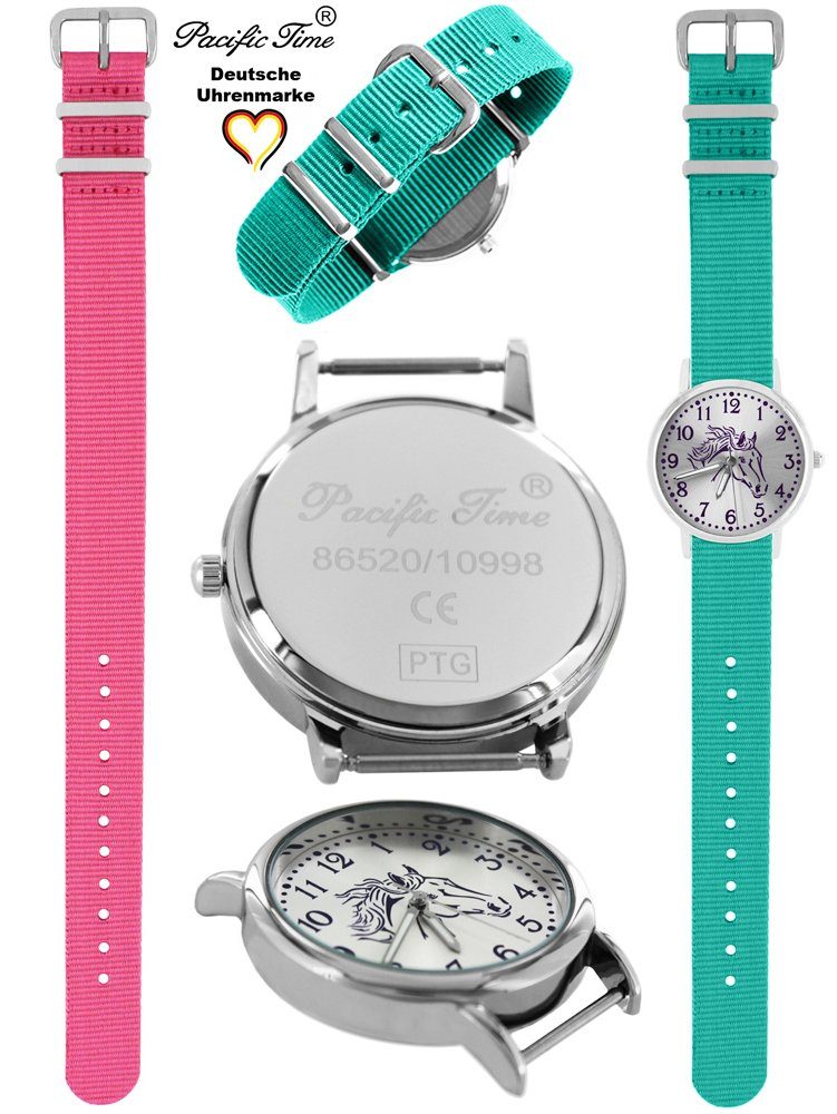 Pacific Time Quarzuhr Set Wechselarmband, Pferd Versand Kinder rosa - violett Armbanduhr Design Gratis und und Mix Match türkis