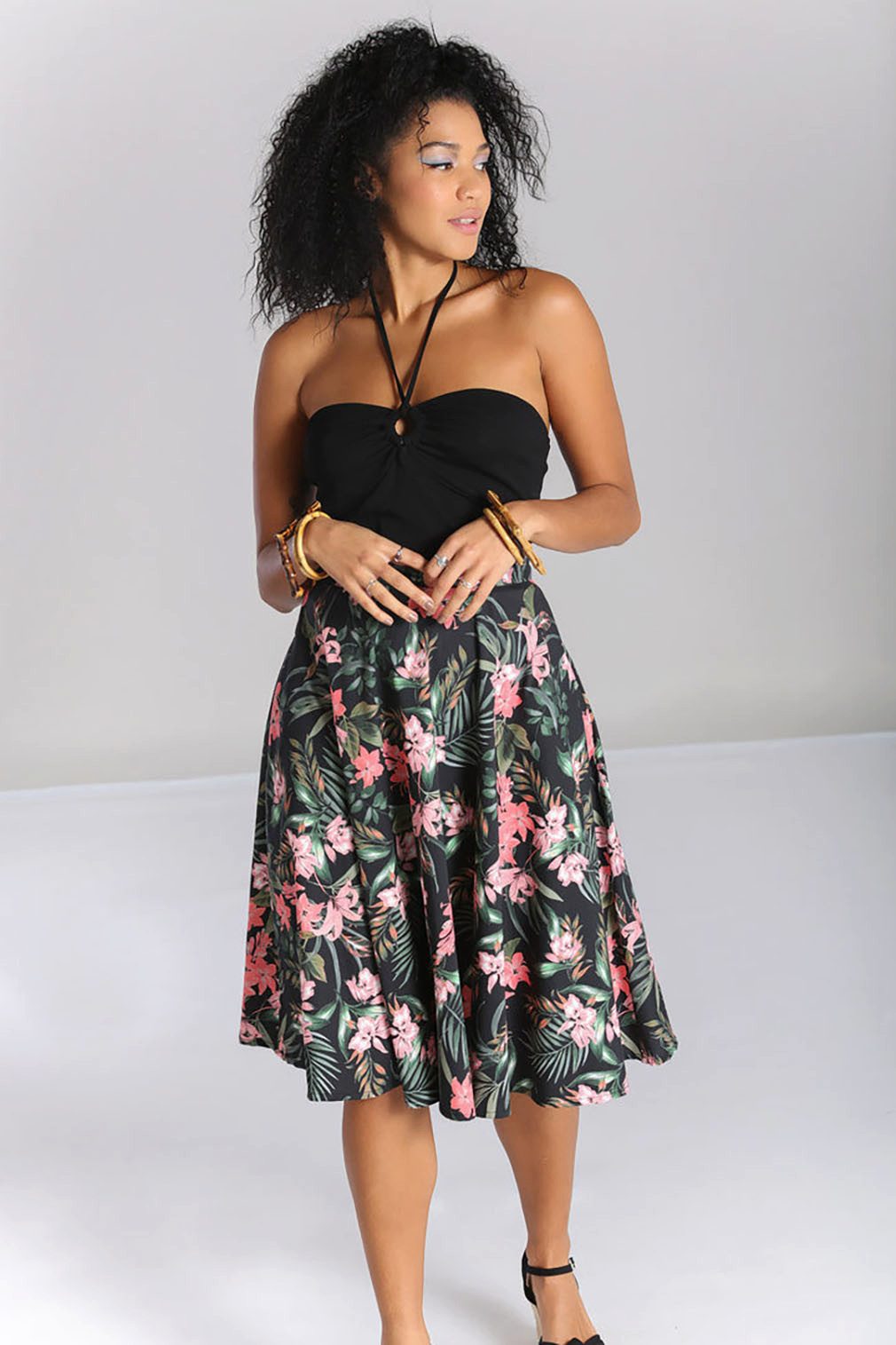 Hell Bunny A-Linien-Rock Calypso 50's Tropical Swing Skirt Vintage Blumenmu günstig online kaufen