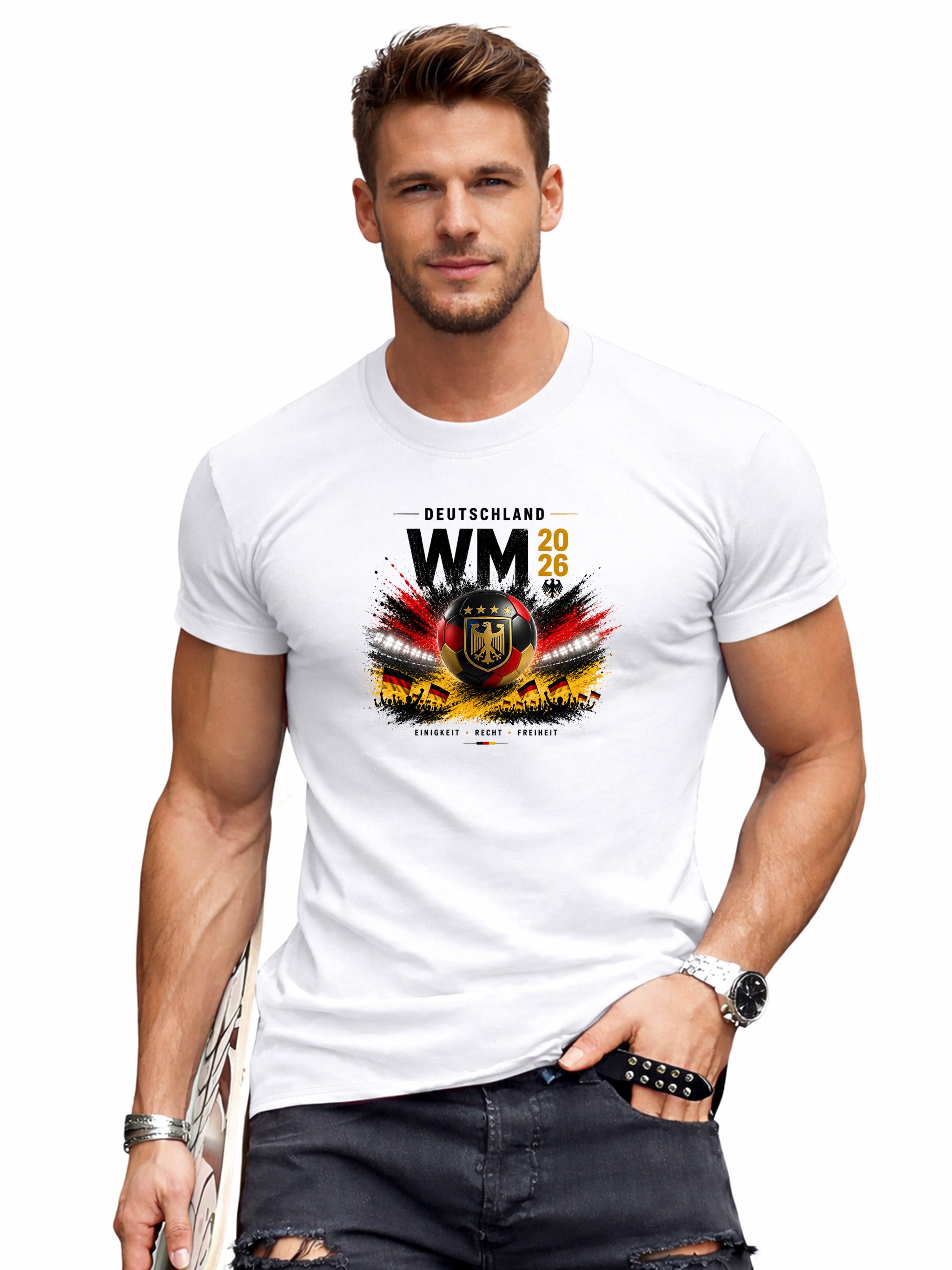 RMK T-Shirt Herren T-Shirt Basic Rundhalls Fußball Deutschland WM 2026 100% Baumwolle