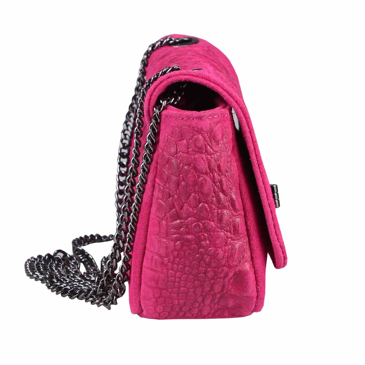 ITALYSHOP24 Schultertasche MADE IN ITALY Damen ECHTLEDER Tasche Umhängetasche Crossbody Bag Kroko, Leicht, Minibag Clutch CrossOver Bodybag Brustbag & Handytasche, Kette