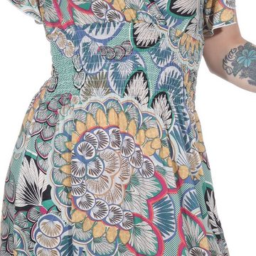 Aurela Damenmode Sommerkleid Luftige Damen Maxikleider leichte Strandkleider mit modischem Muster, Raffung in der Taille, Gesamtlänge: 124 - 126cm