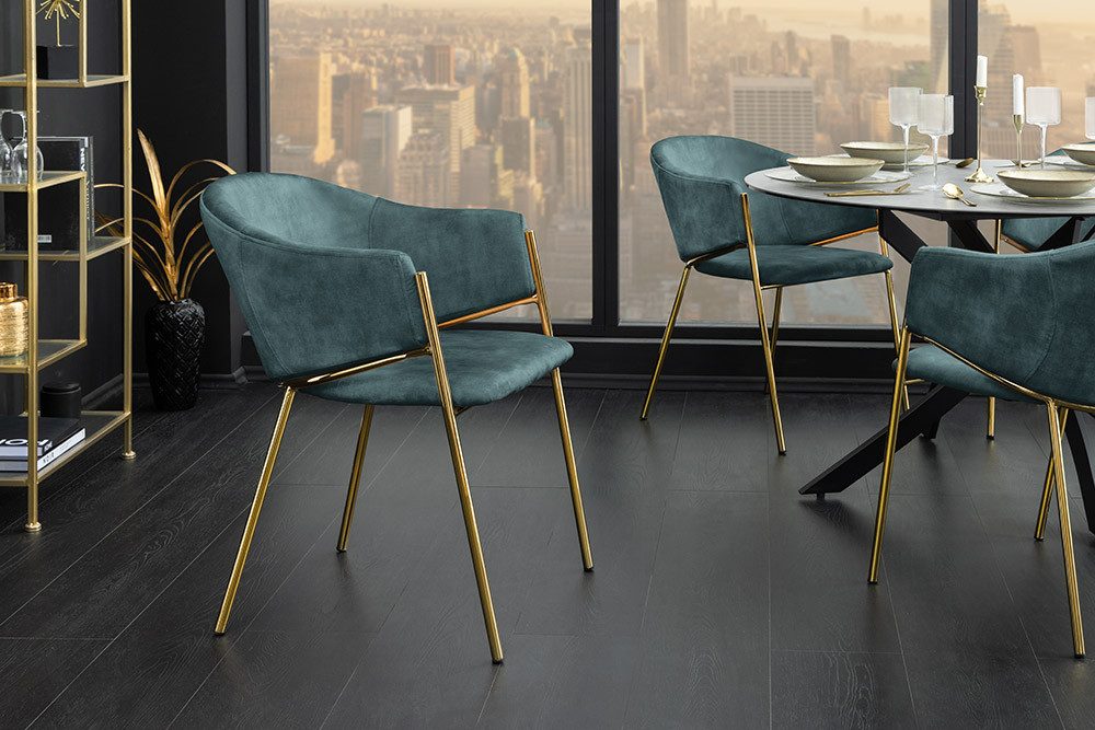 riess-ambiente Esszimmerstuhl NOBLESSE petrol / gold - Samt, Metallgestell, günstig online kaufen