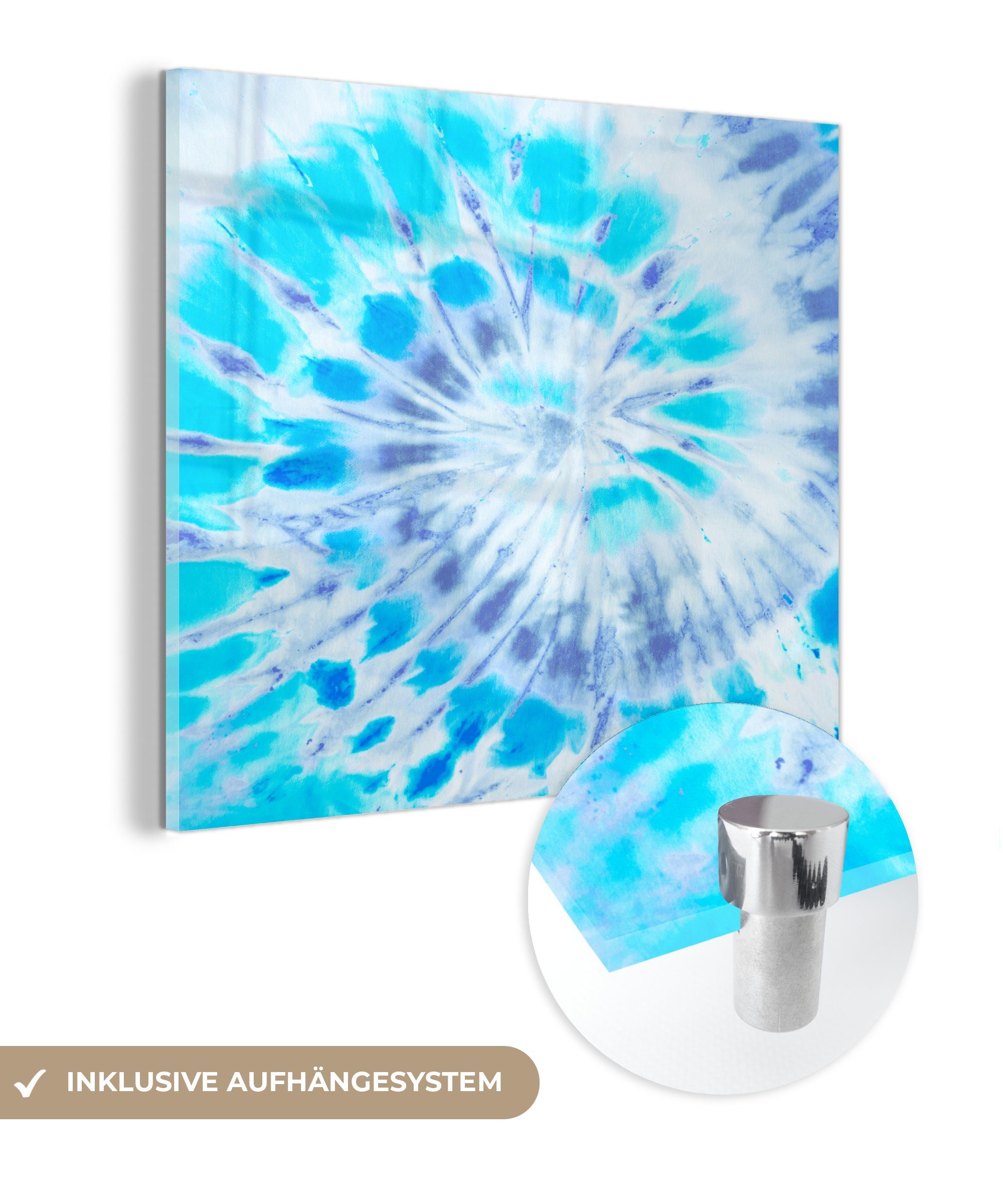 MuchoWow Acrylglasbild Sommer - Krawattenfärbung - Blau, (1 St), Glasbilder - Bilder auf Glas Wandbild - Foto auf Glas - Wanddekoration