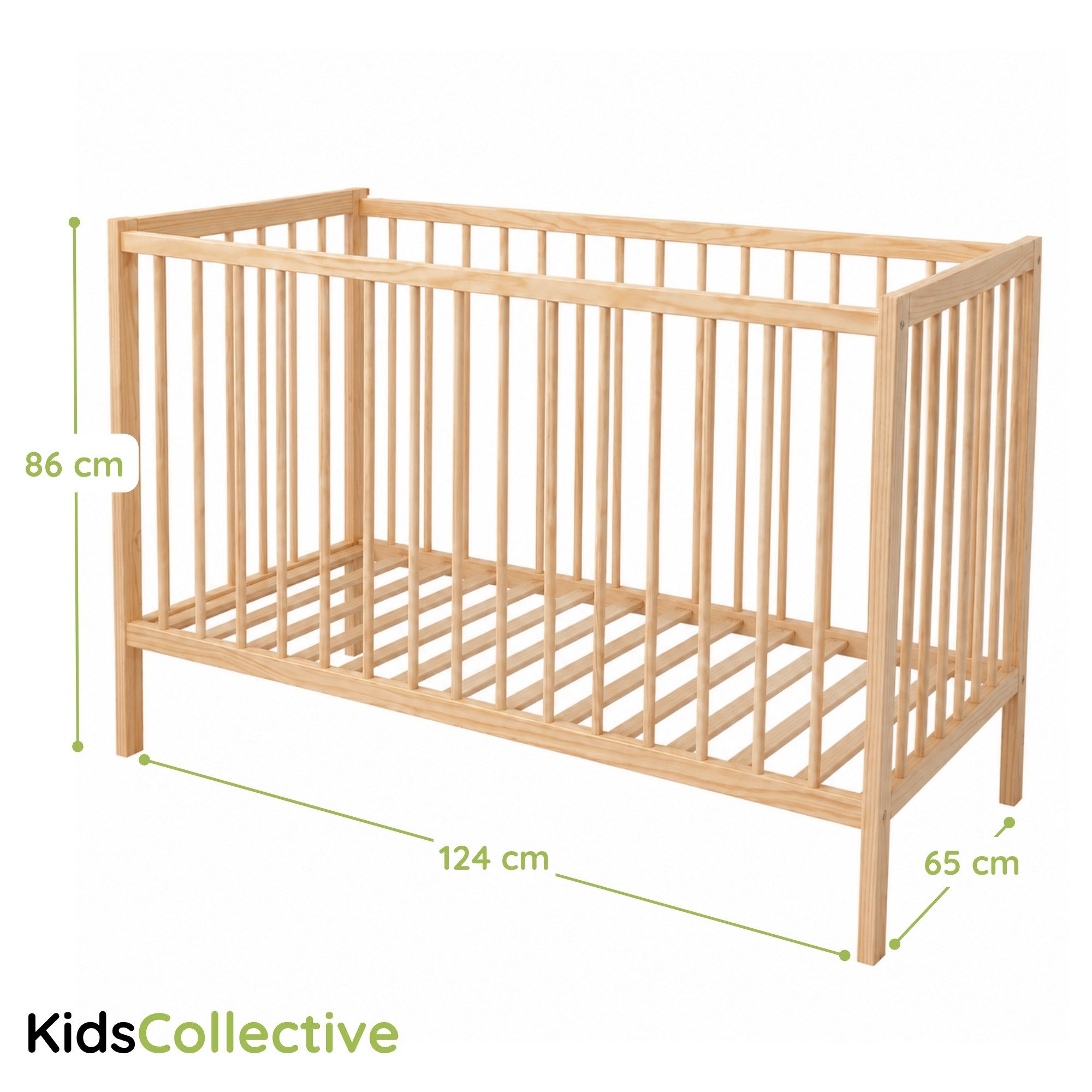 Kids Collective Babybett Kinderbett Gitterbett 60x120/70x140 cm modular & höhenverstellbar Holz, verschiedene Varianten wählbar, massives Holz, ab Geburt Natur