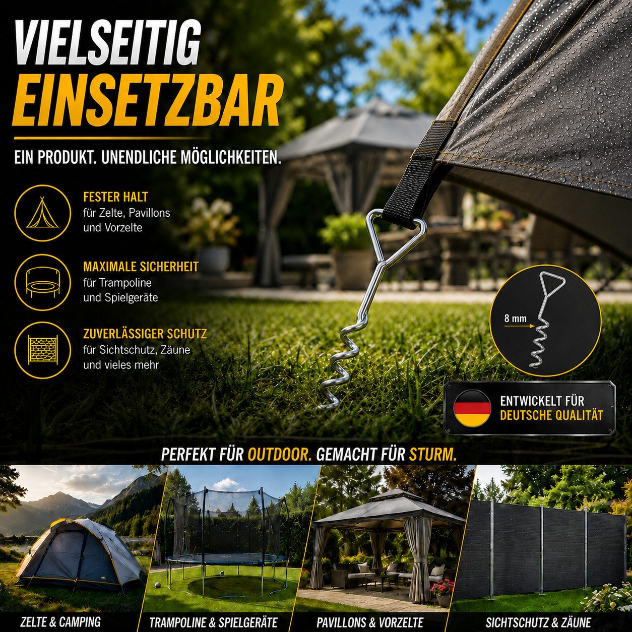 Best for Home Bodenanker Trampolin-Bodenanker-Set, 4-teilig – Anker mit XXL-Gurten für Zelte – Bild 5 von 5