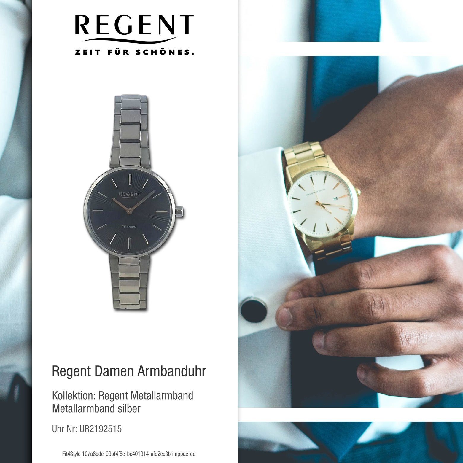 Regent Quarzuhr Regent Damen Armbanduhr Metallarmband groß Analog, extra Damen Armbanduhr rund, 30mm), (ca