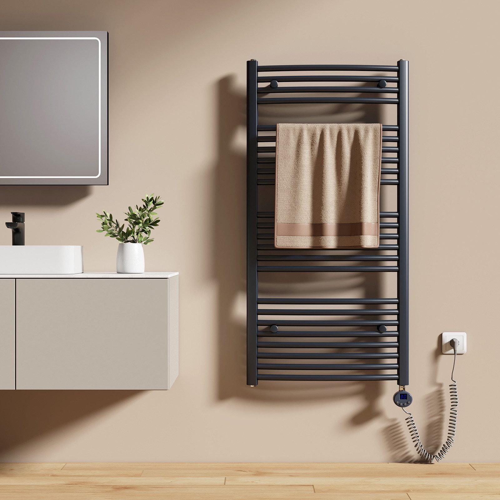 EMKE Elektrischer Badheizkörper mit Thermostat Höhe: 120, 500/600W Handtuch günstig online kaufen