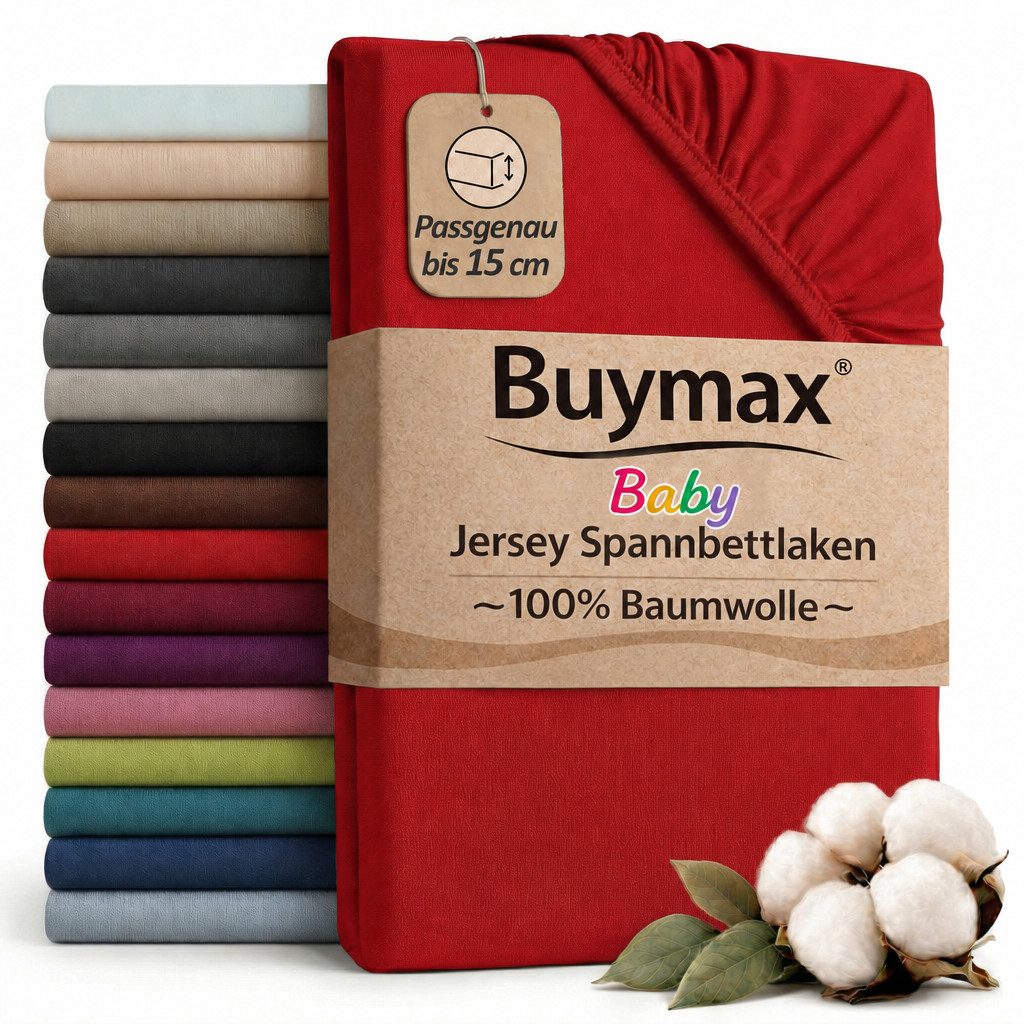 Buymax Spannbettlaken Babybett Kinderbett 60x120cm 70x140cm, Jersey 100% Baumwolle, Gummizug: Rundumgummi, (1 Stück), bis 15 cm Matratzenhöhe, weich, atmungsaktiv, hautfreundlich
