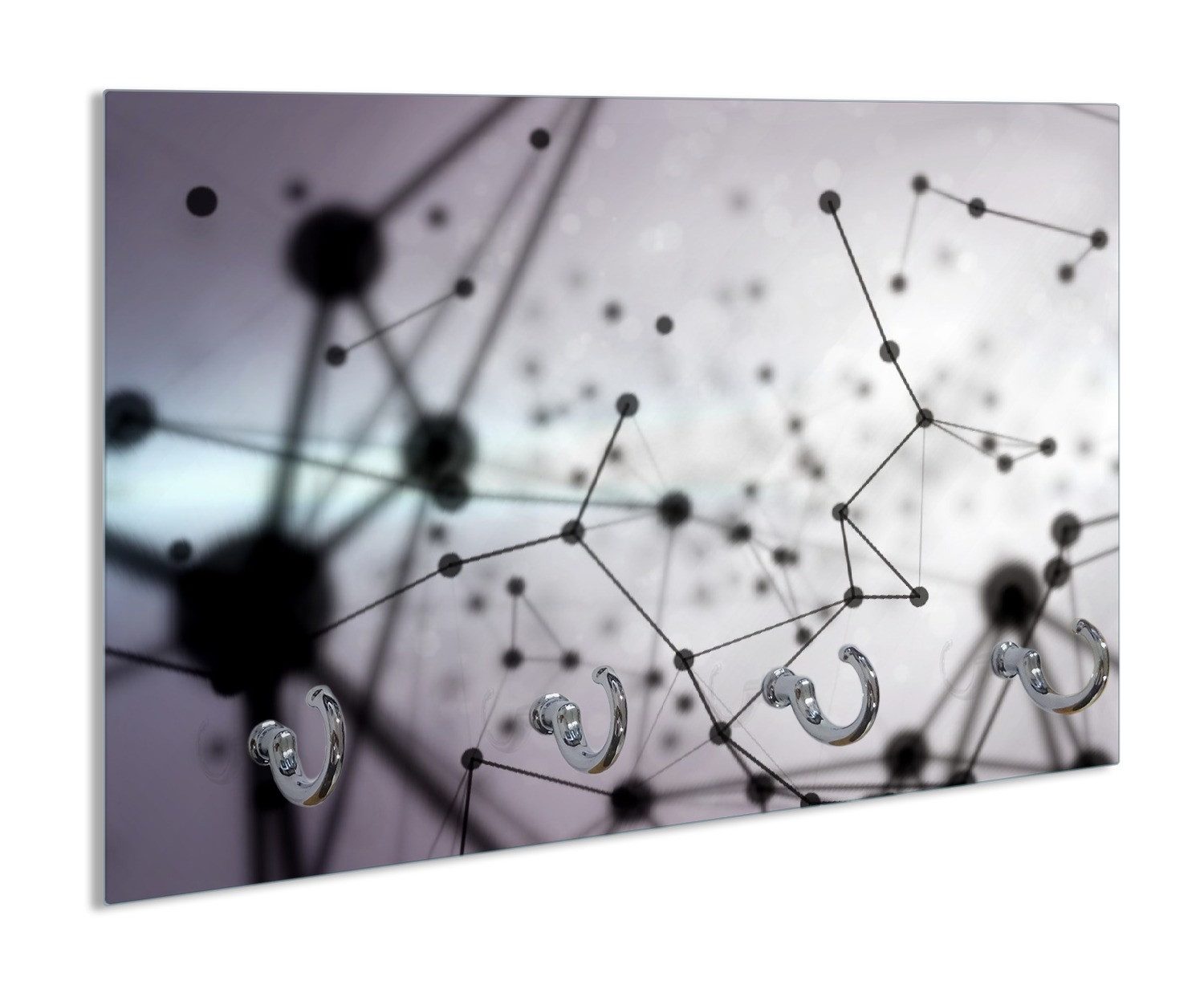 Wallario Schlüsselbrett 3D Partikel in schwarz vor hellem Hintergrund, (inkl. Aufhängeset), 30x20cm, aus ESG-Sicherheitsglas