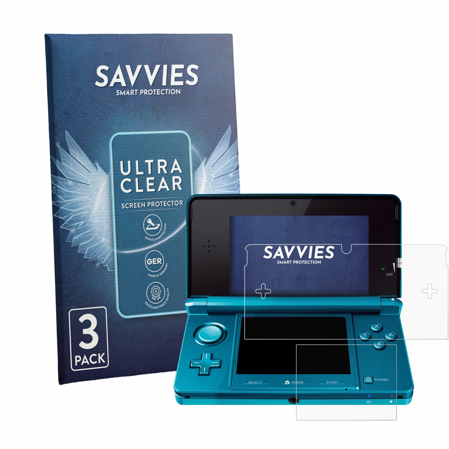 Savvies Displayschutzfolie Schutzfolie für Nintendo 3DS, 6 Stück, Displayschutz Schutz Folie Klar Transparent