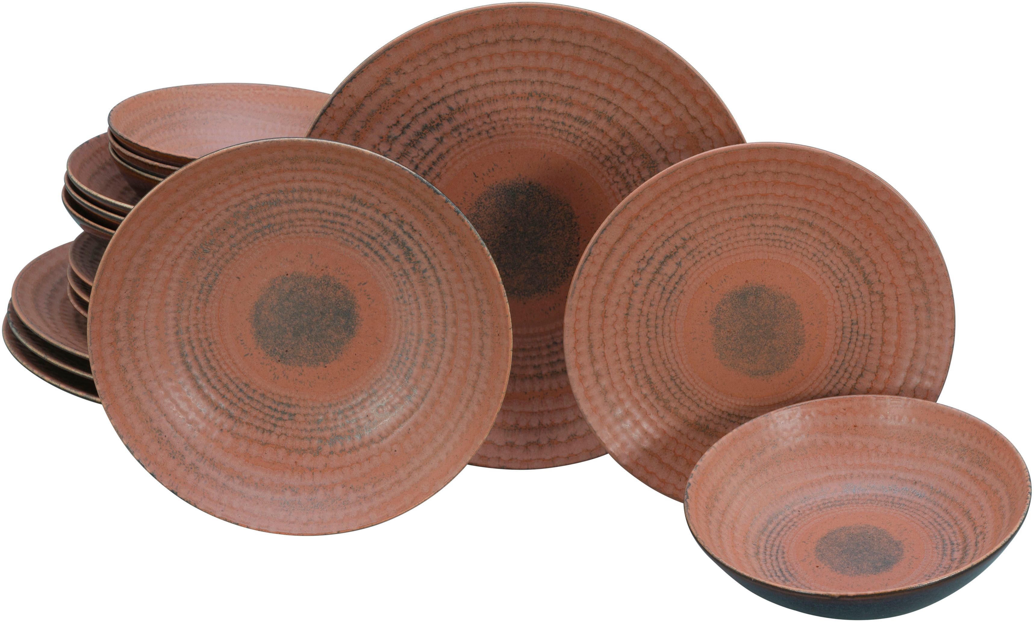 creaTable Teller-Set Neapel, Service 16-tlg. (16-tlg), 4 Personen, Steinzeug, Teller Set, Edles Tellerset, Vulkanoptik