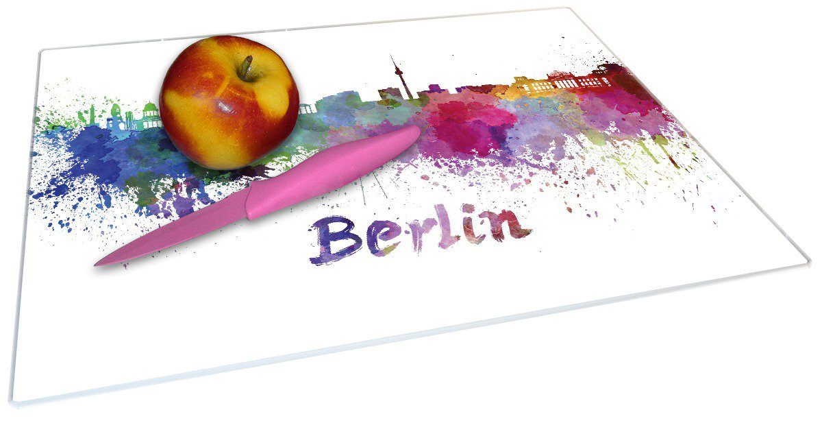 Schneidebrett Aquarell Skyline 4mm, Gummifüße von 30x40cm rutschfester Berlin, als - (inkl. Wallario 1-St), ESG-Sicherheitsglas, Städte